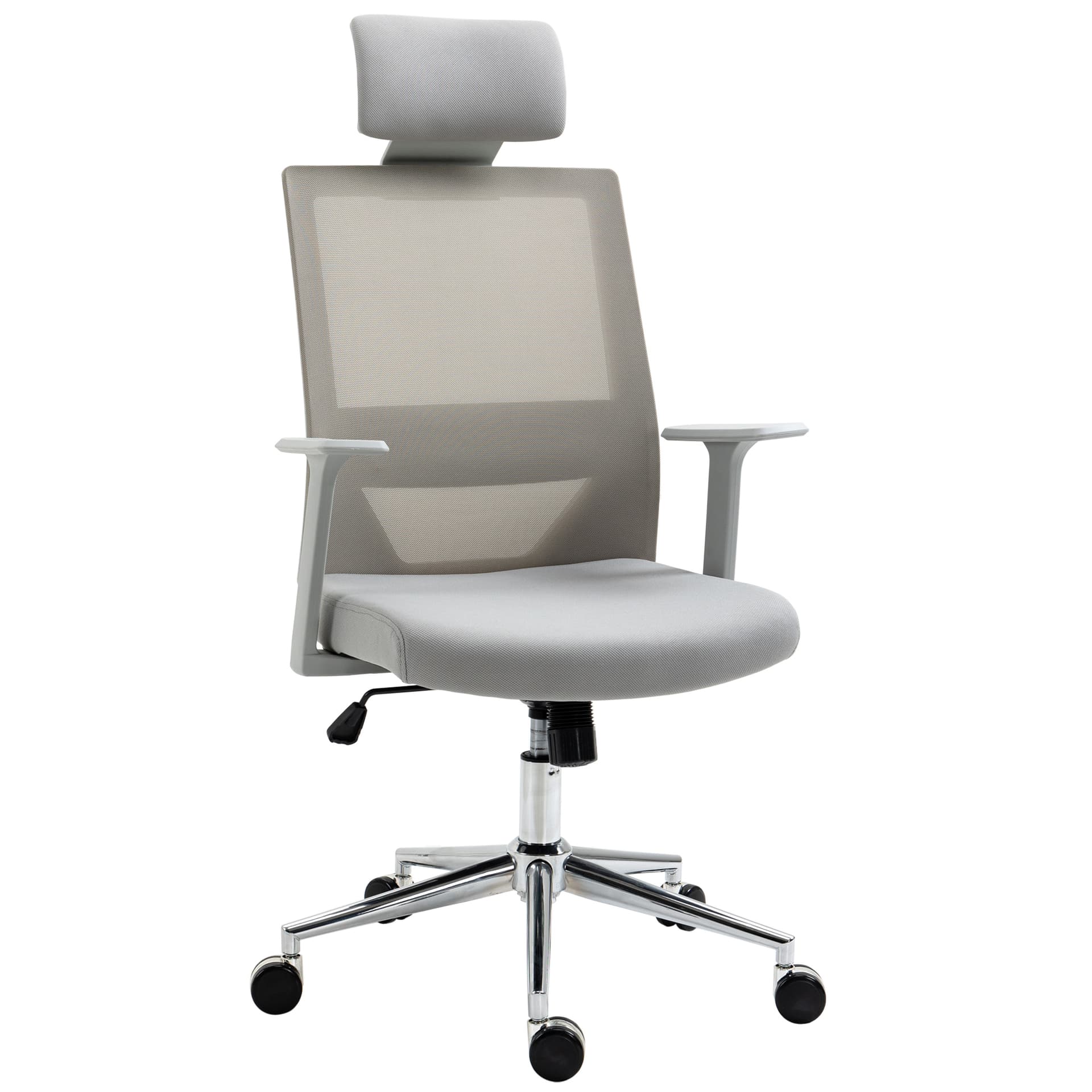 Vinsetto High Back Office Chair Swivel Task Chair with Lumbar Back Support, Breathable Mesh, and Adjustable Height, Headrest, Grey - Office Chairs - Office Furniture