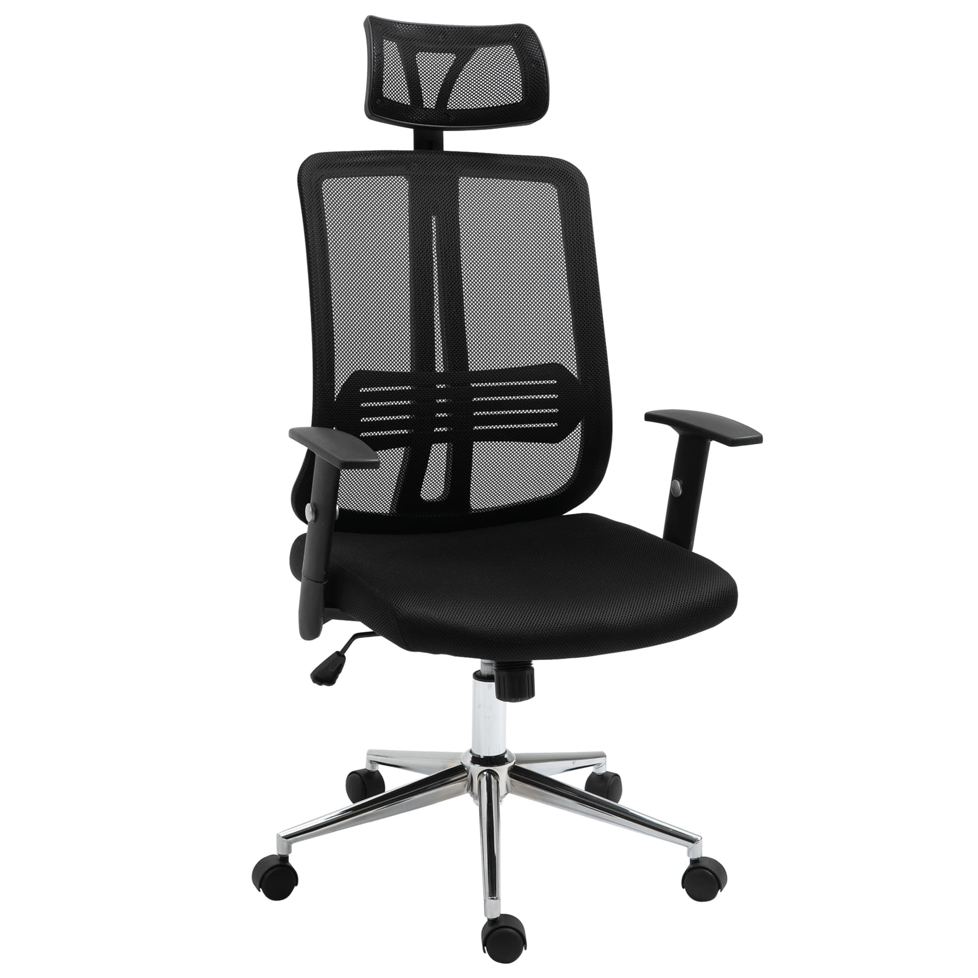 Vinsetto High Back Mesh Chair Office Task Chair with Adjustable Height, Headrest, Arm, Lumbar Back Support, Black - Office Chairs - Office Furniture