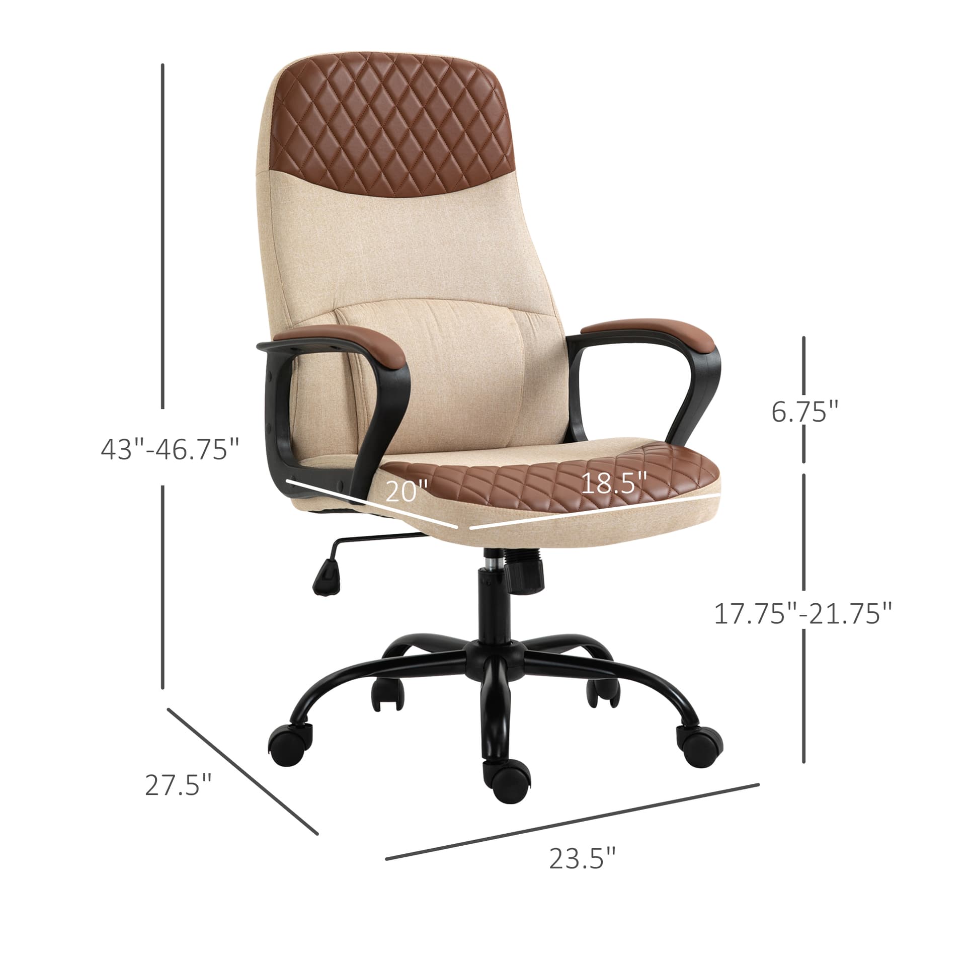 Vinsetto Massage Office Chair, Swivel Chair with 2-Point Vibration Lumbar, USB Power and Adjustable Height, Brown and Beige - Office Chairs - Office Furniture