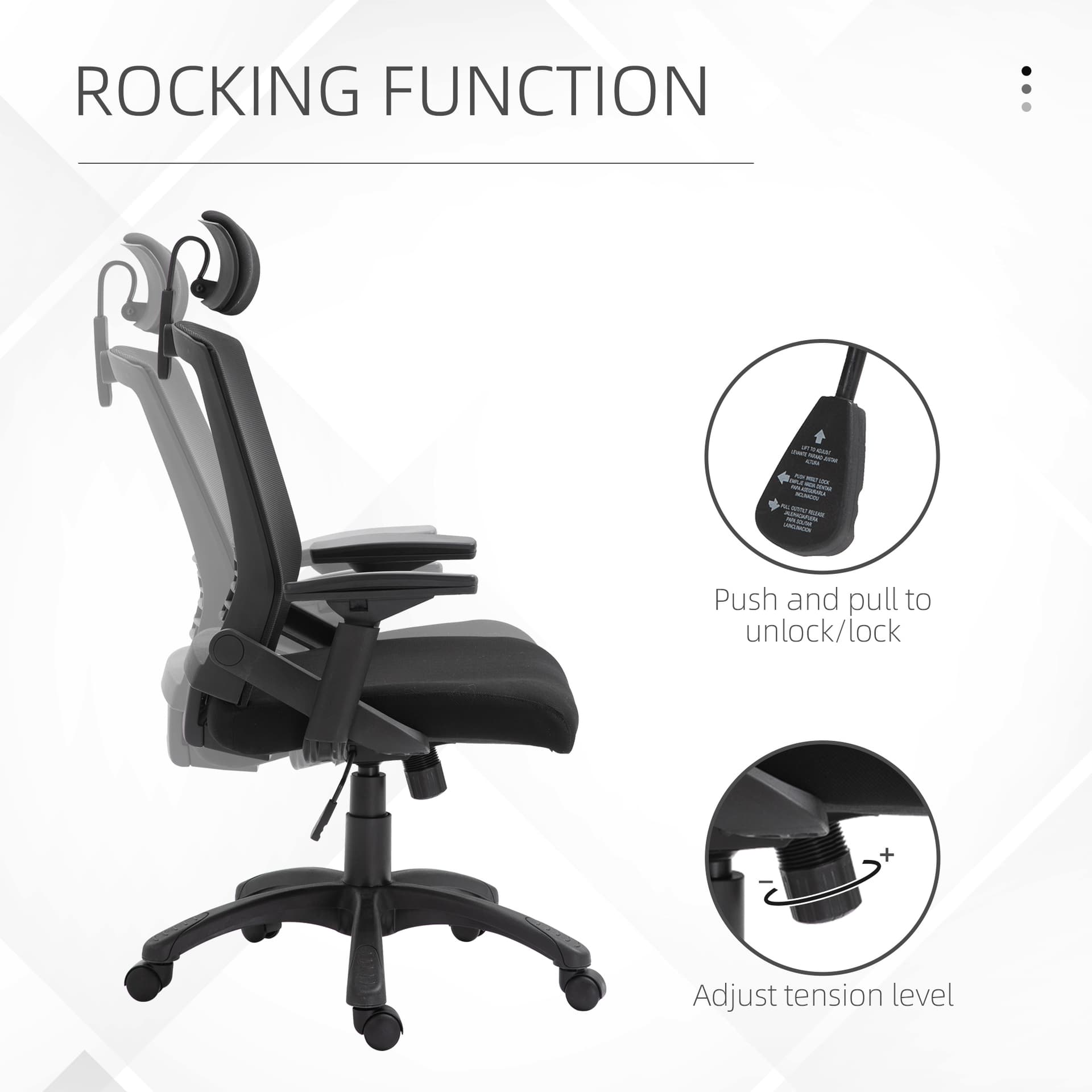 Vinsetto Office Chair Comfortable Mesh Task High Back Adjustable 360° Rotating Seat with Headrest and Armrest Black - Office Chairs - Office Furniture