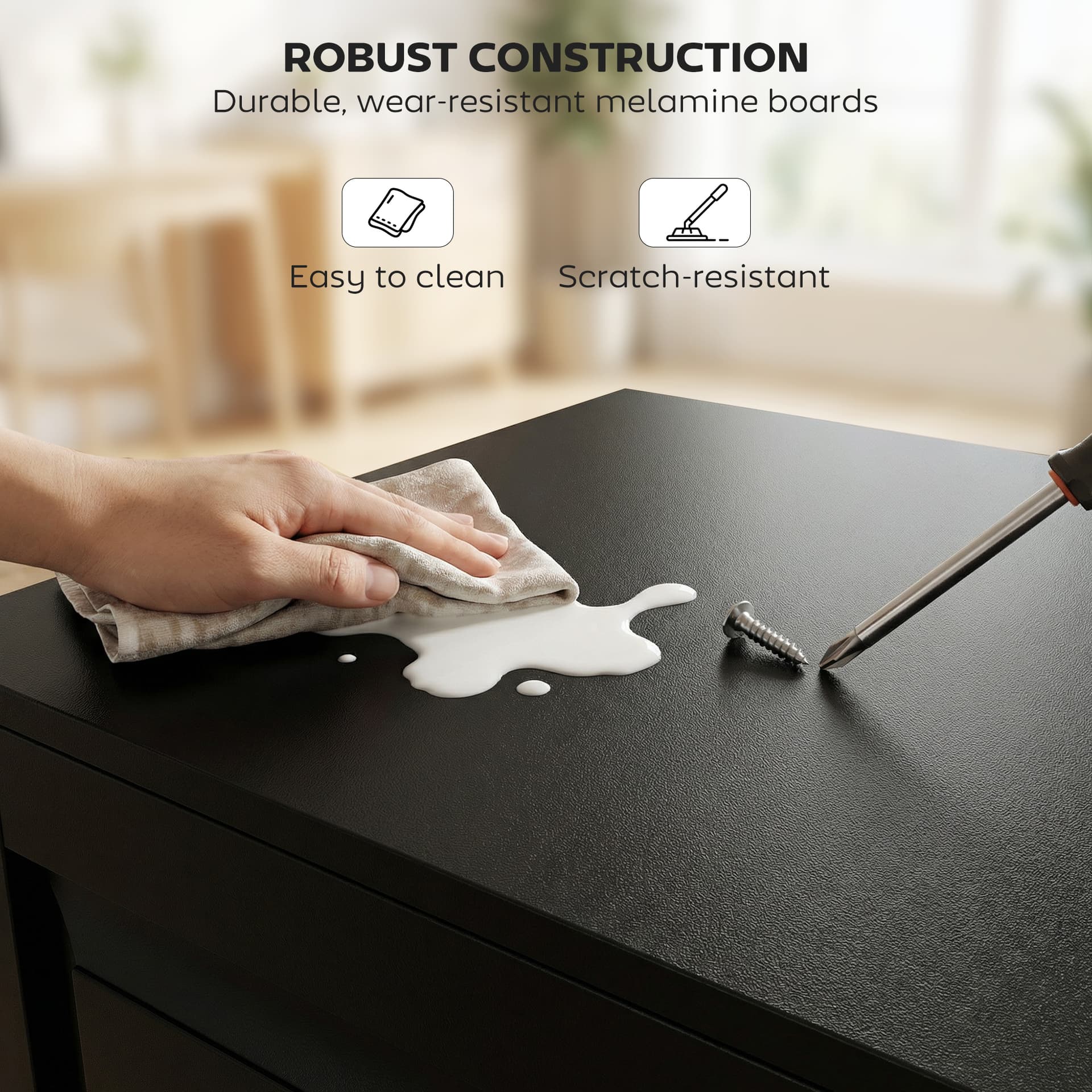 3 Drawer File Cabinet with Lock, Vertical Filing Cabinet with Adjustable Hanging Bars for A4 and Letter Size, Black - Office Cabinets & Cupboards - Office Furniture