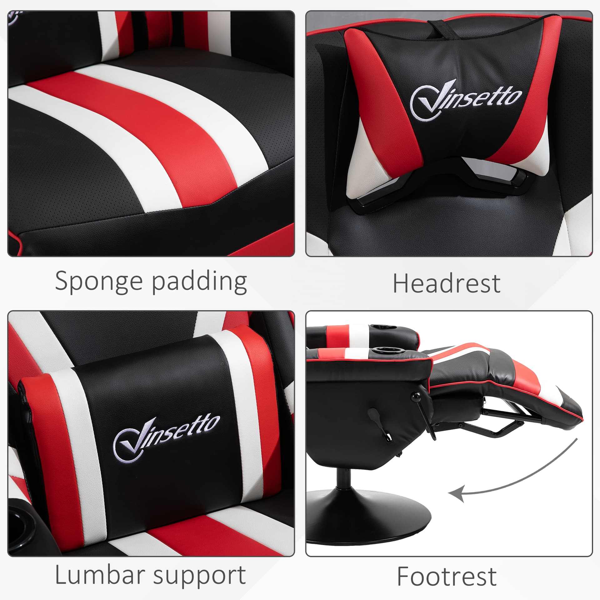 Vinsetto Racing Style Gaming Office Recliner Reclining Video Game Chair - Office Chairs - Office Furniture