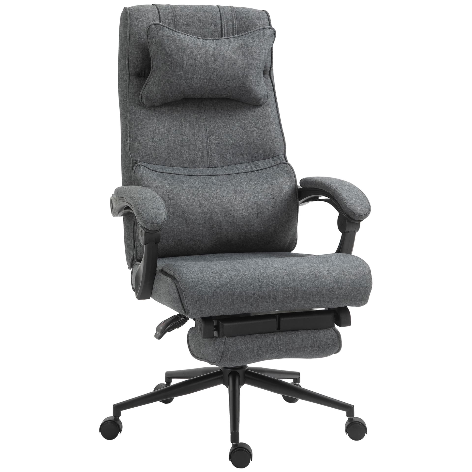 Vinsetto Ergonomic Executive Office Chair High Back Computer Desk Chair Linen Fabric 360° Swivel Adjustable Recliner Chair with Headrest, Lumbar Support, Padded Armrest and Retractable Footrest, Grey - Desks - Office Furniture