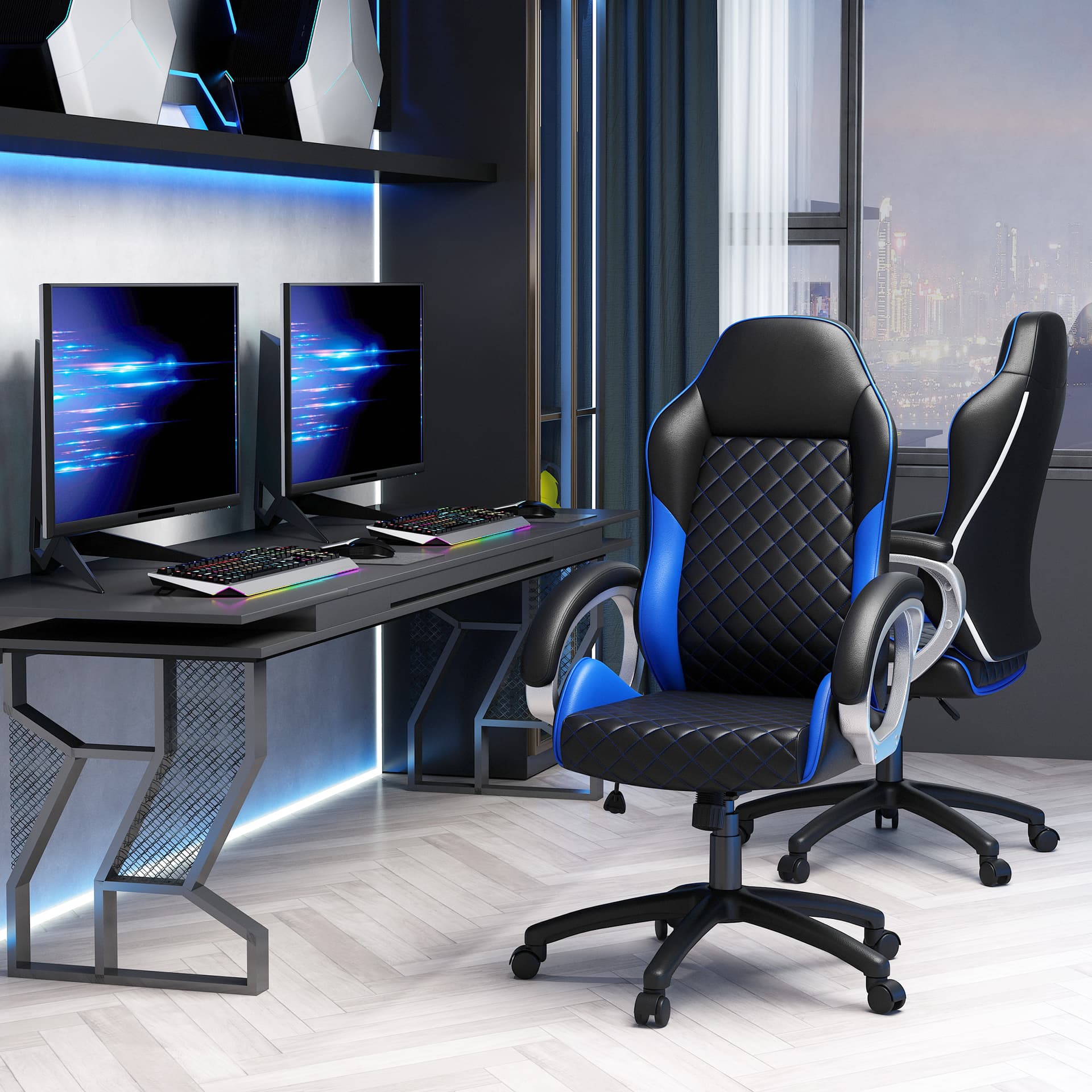 Vinsetto Office Chair Faux Leather Diamond Line High-Back Rocker Swivel Computer Desk Chair with Wheels  Blue - Desks - Office Furniture