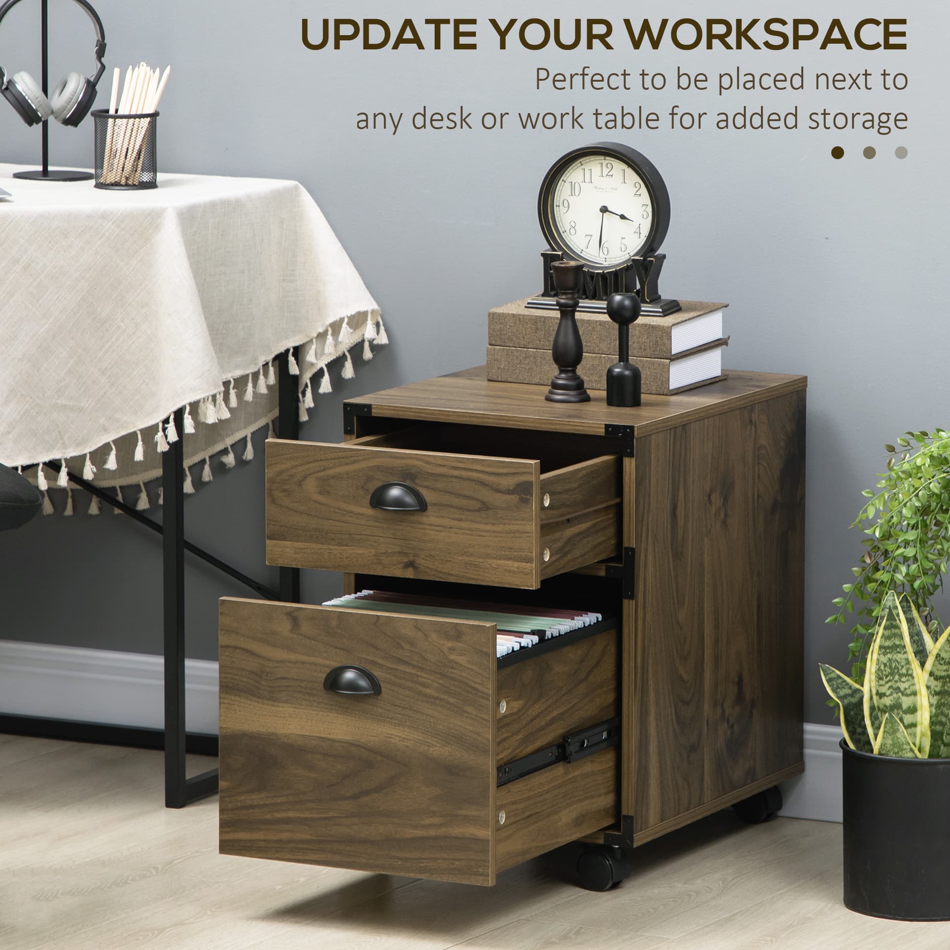 HOMCOM Veritcal File Cabinet with Hanging Bars for Letter and A4 Size for Home Office, 15.6"x20.1"x22.3", Brown - Office Products - Office Furniture