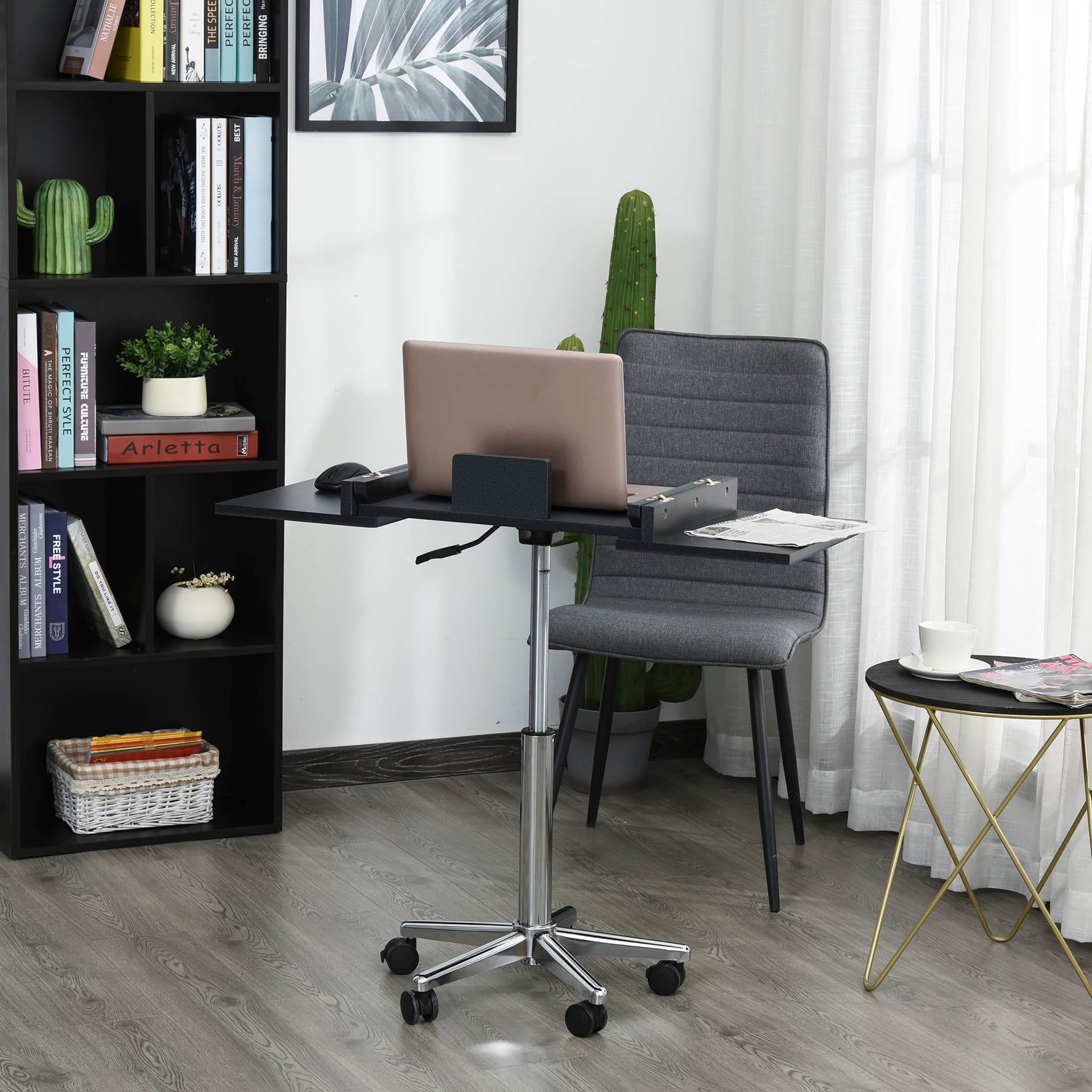 HOMCOM Mobile Laptop Computer Desk Expandable Home Office Table Workstation with Wheels - Desks - Office Furniture