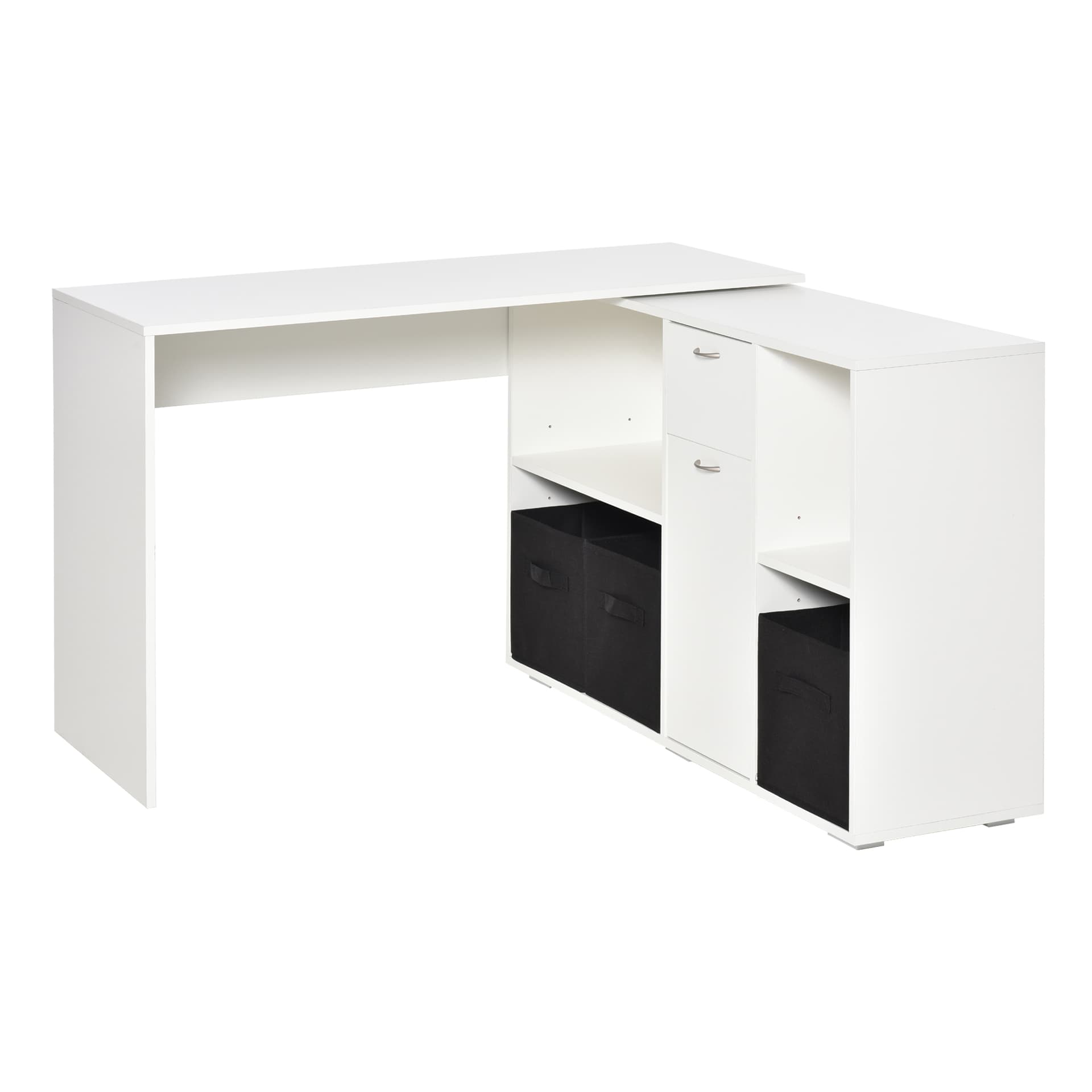 HOMCOM Convertable L-shape Computer Desk Home Office Table with Storage Shelf Drawer Cabinet White - Desks - Office Furniture