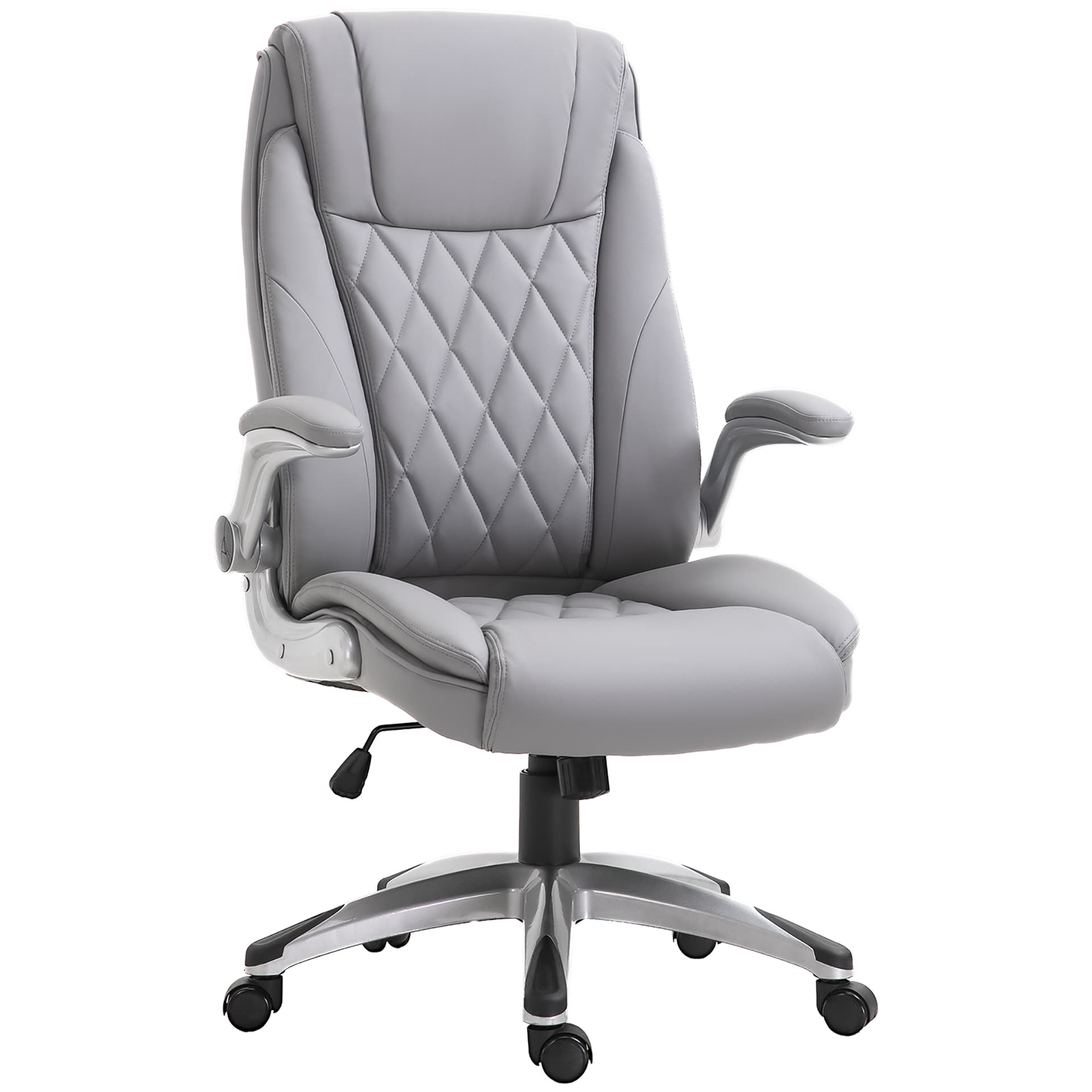Vinsetto High-Back Office Chair Executive Swivel Computer Desk Chair, with PU Leather, Flip-up Armrest, Grey - Desks - Office Furniture