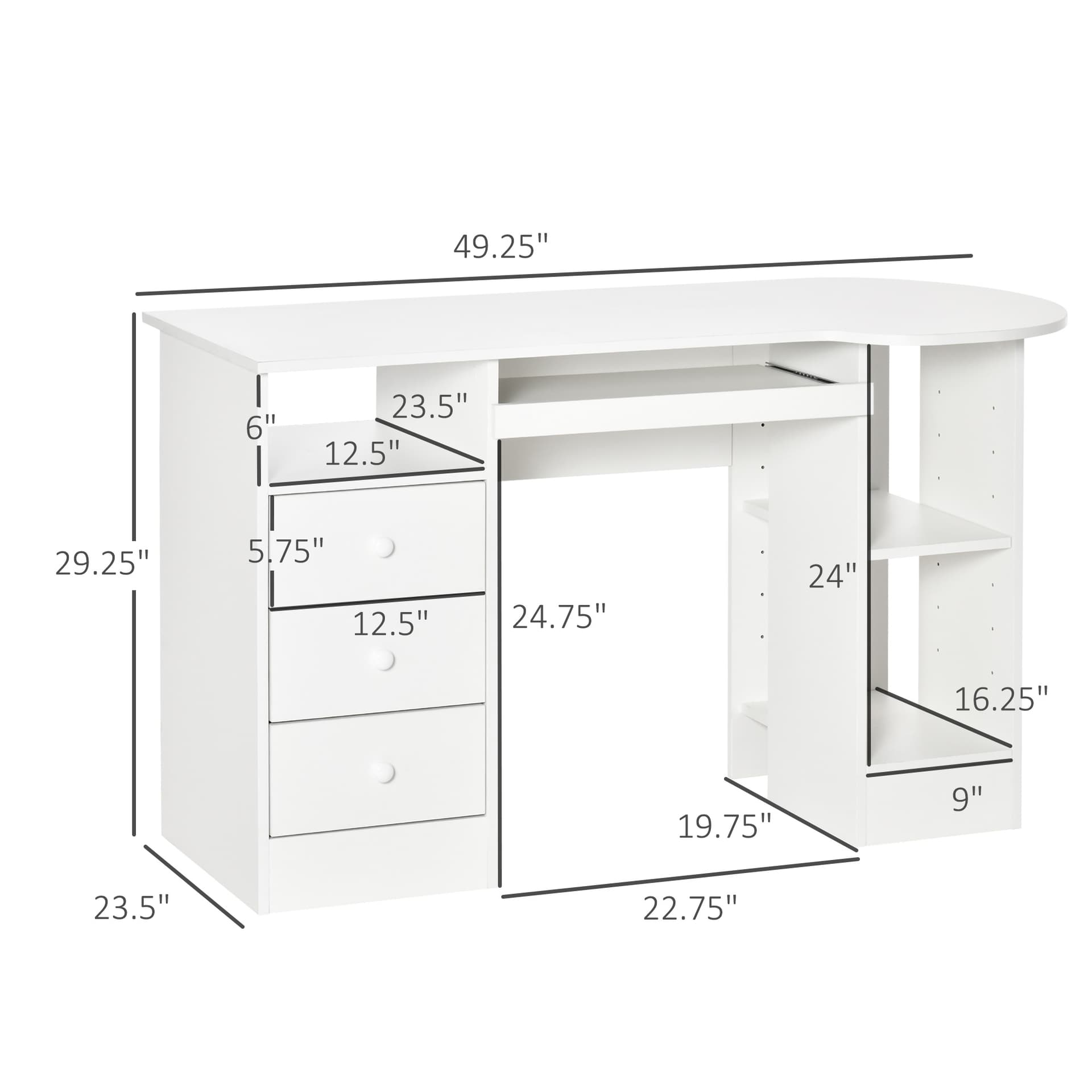 HOMCOM Computer Desk with Storage, Home Office Laptop Table with Shelves and Drawers, Modern Workstation Desk with Keyboard Tray for Study, Living Room, White - Office Products - Office Furniture