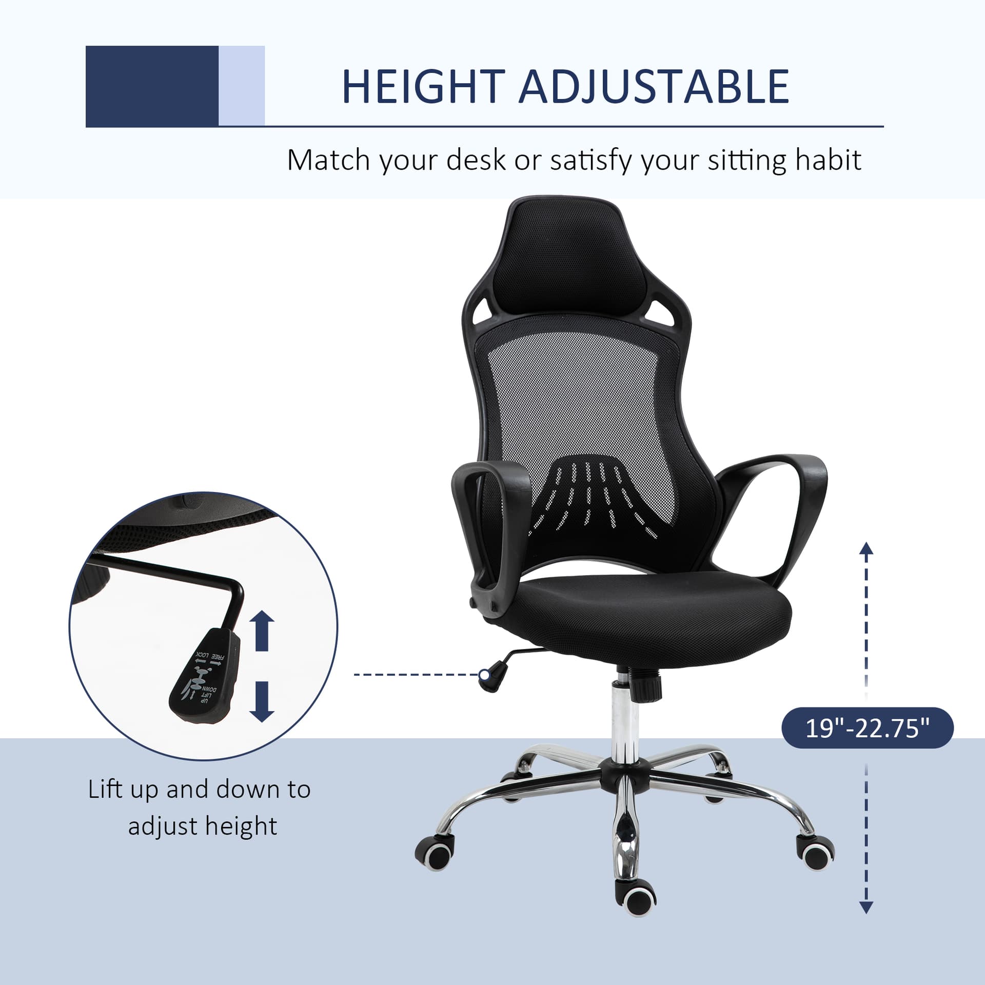 Vinsetto High Back Office Chair Mesh Desk Chair with Adjustable Backrest, Swivel Task Chair with Ergonomic Design Conference Office, Black | Aosom Canada - Desks - Office Furniture