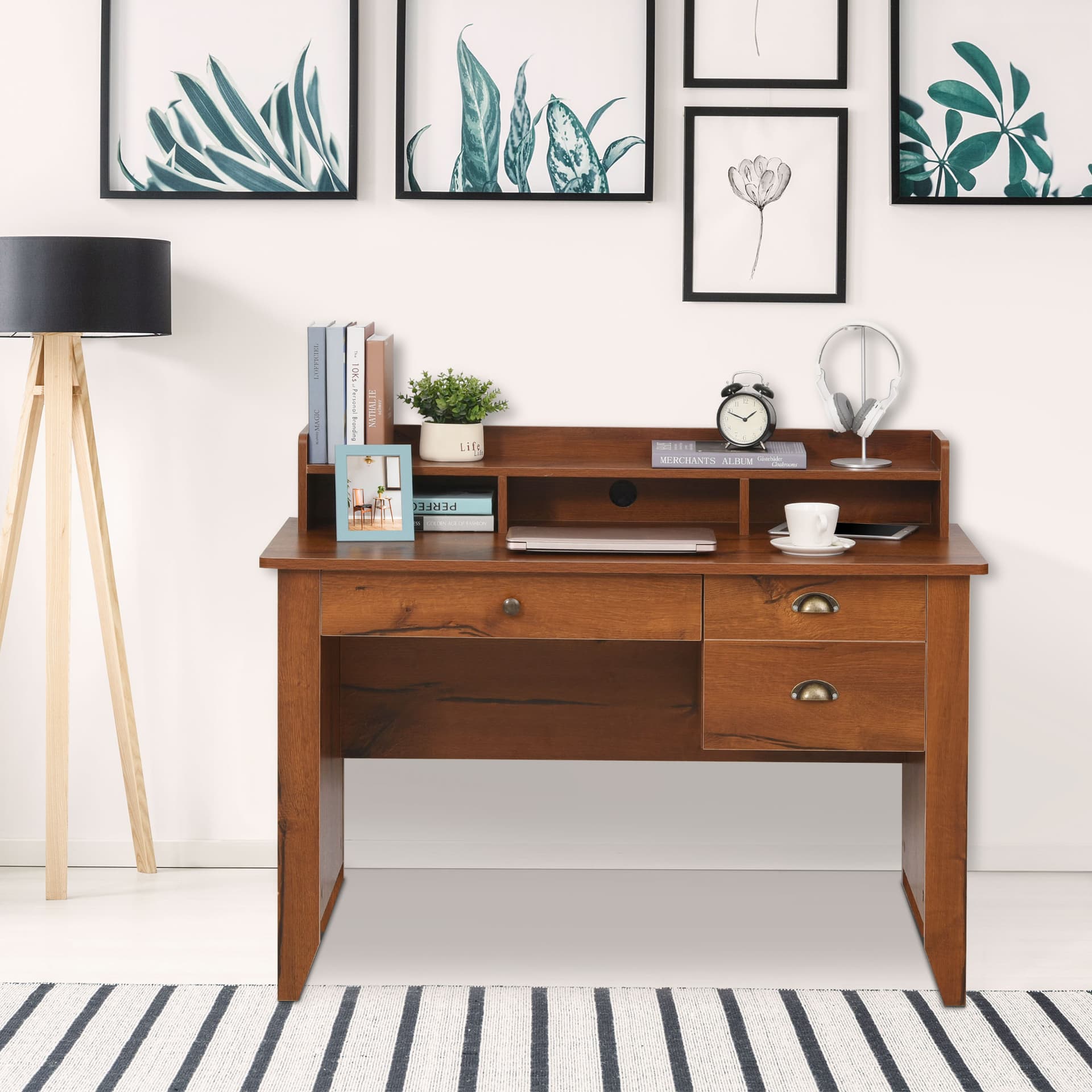 HOMCOM Computer Desk with Drawer,Storage Hutch,Home Office Writing Table Study Workstation, 47.25''x21.75''x36.25'', Brown - Desks - Office Furniture