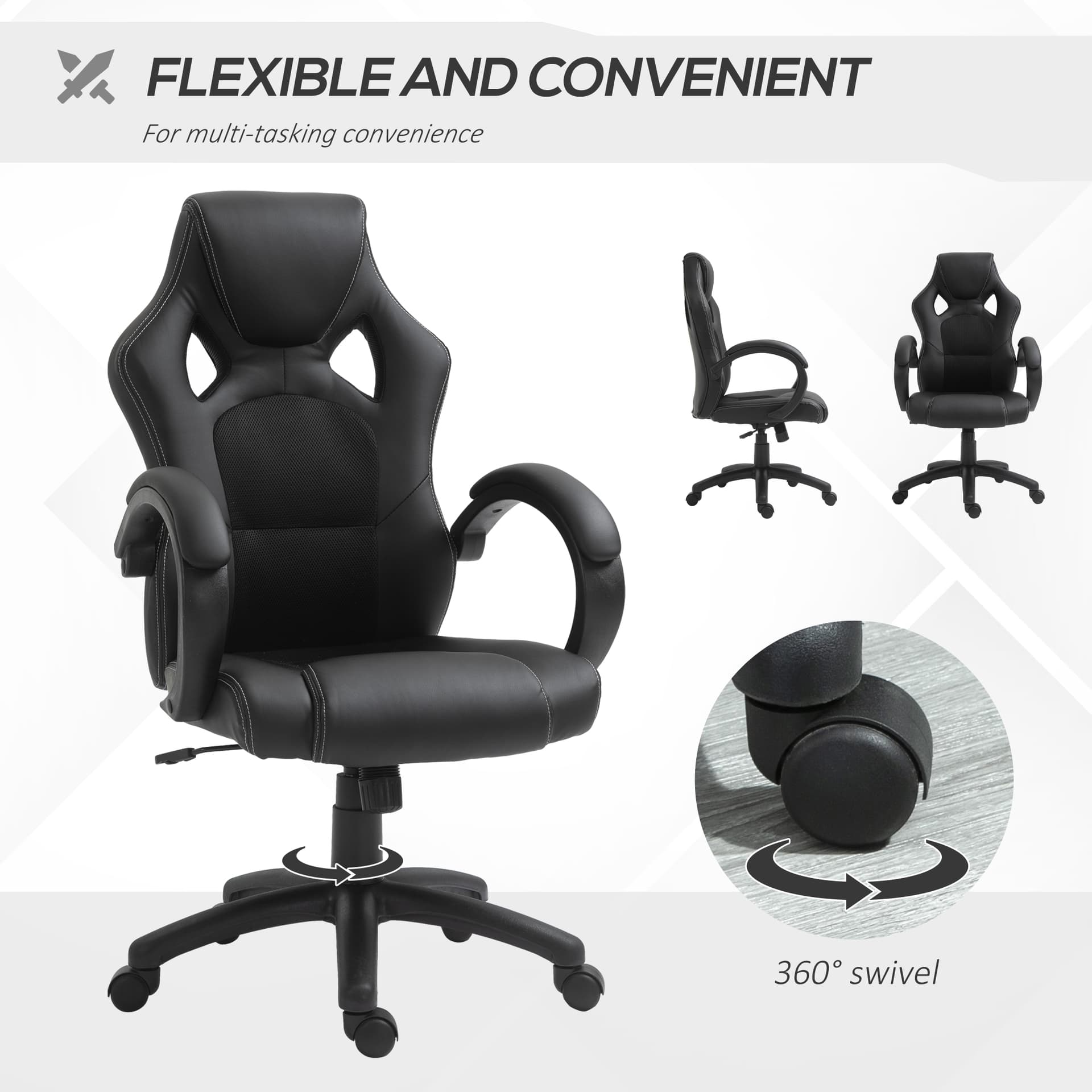 Racing Gaming Chair Office Chair Computer Desk Gamer Chair with Swivel Wheels, Padded Headrest, Tilt Function, Black - Executive & Manager Chairs - Office Furniture