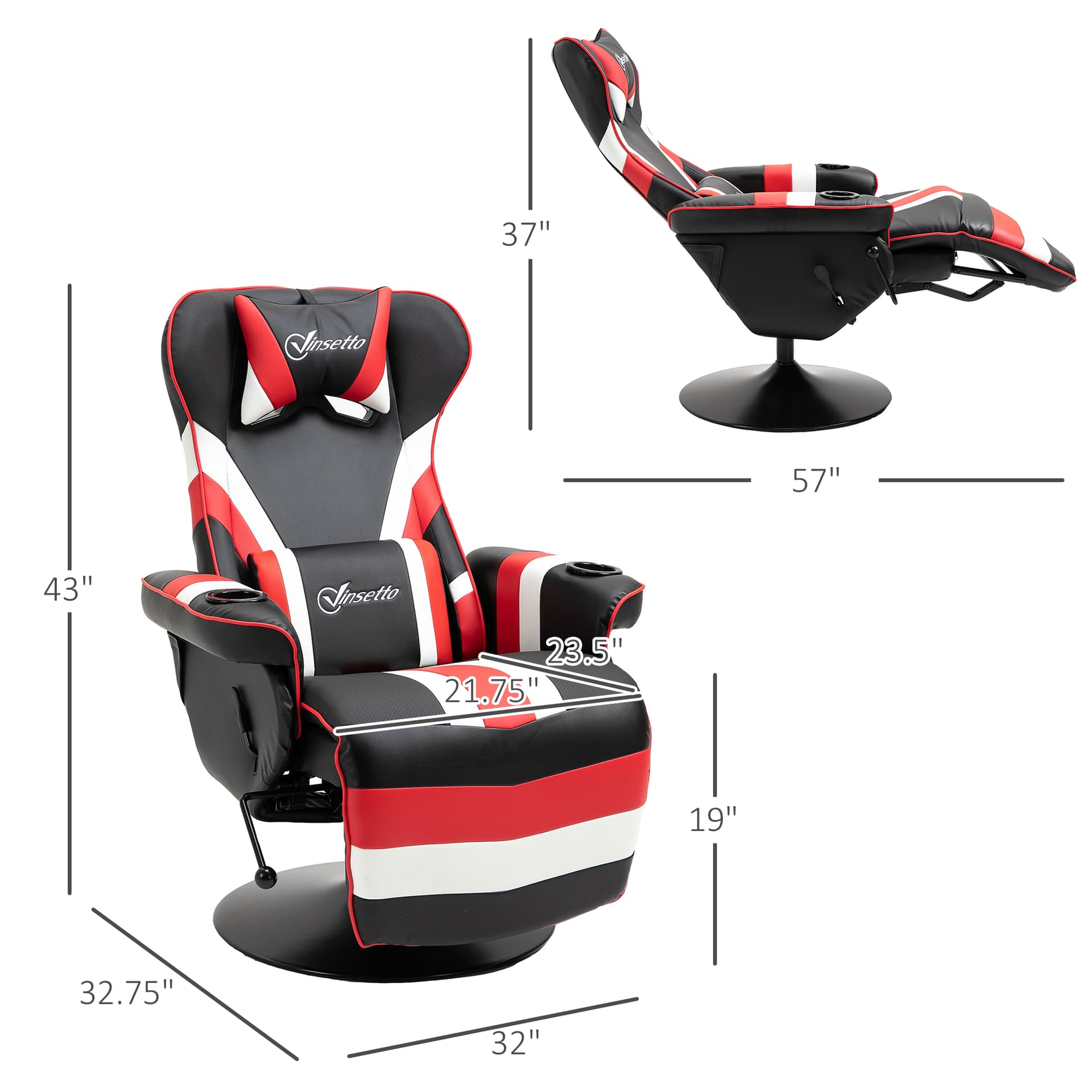 Vinsetto Racing Style Gaming Office Recliner Reclining Video Game Chair - Office Chairs - Office Furniture