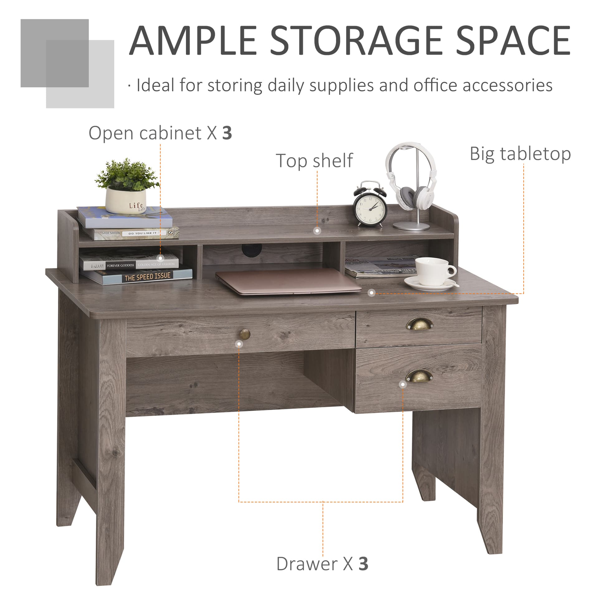HOMCOM Computer Desk with Drawer,Storage Hutch,Home Office Writing Table Study Workstation, 47.25''x21.75''x36.25'', Grey - Desks - Office Furniture