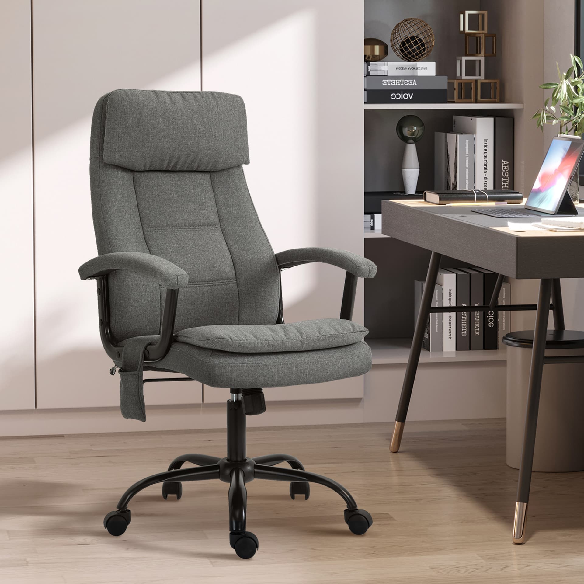 Vinsetto Office Chair 2-Point Massage Executive Ergonomic USB Power Adjustable Height 360° Swivel Grey - Office Chairs - Office Furniture