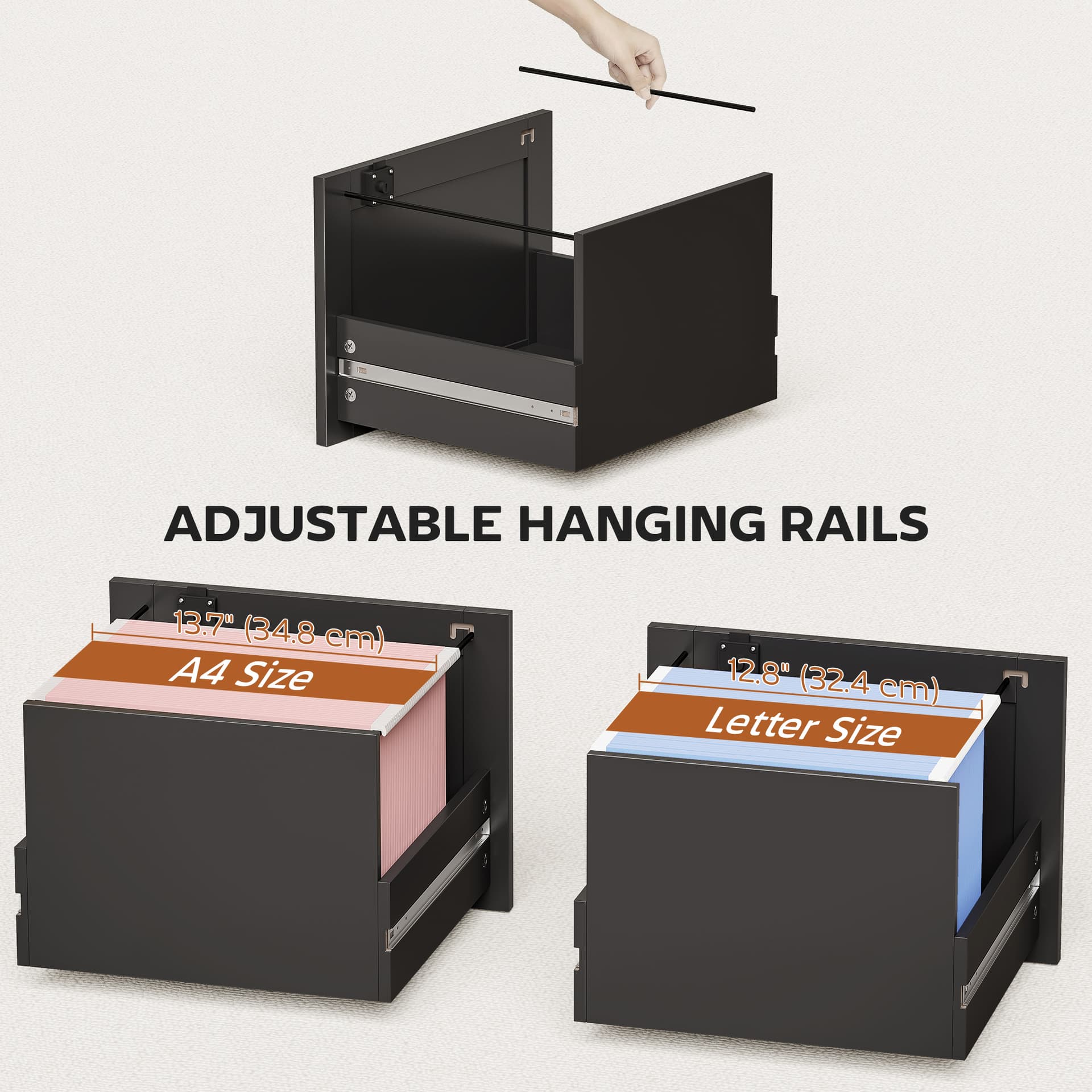 4 Drawer File Cabinet with Lock, Vertical Filing Cabinet with Adjustable Hanging Bars for A4 and Letter Size, Black - Office Cabinets & Cupboards - Office Furniture