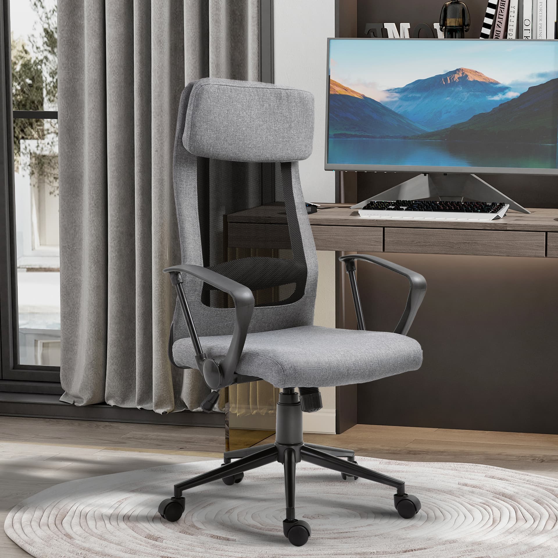 Vinsetto Breathable Office Chair Height Adjustable Swivel Chair With Tilt Function - Office Chairs - Office Furniture