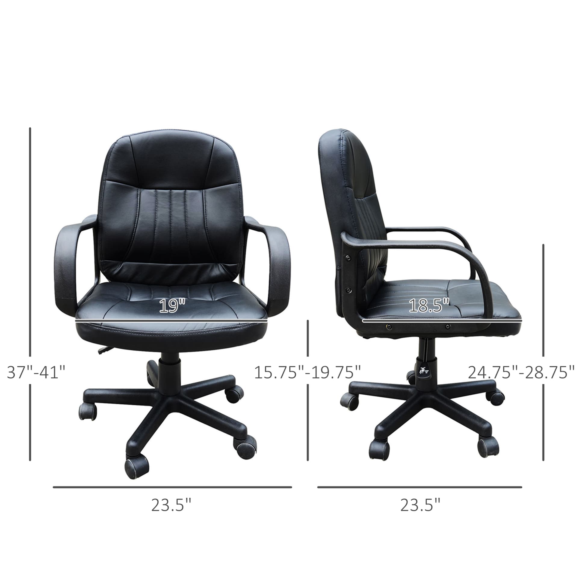HOMCOM Desk Office Chair PU Leather Mid-Back Swivel Computer PC Adjustable Height Black - Desks - Office Furniture