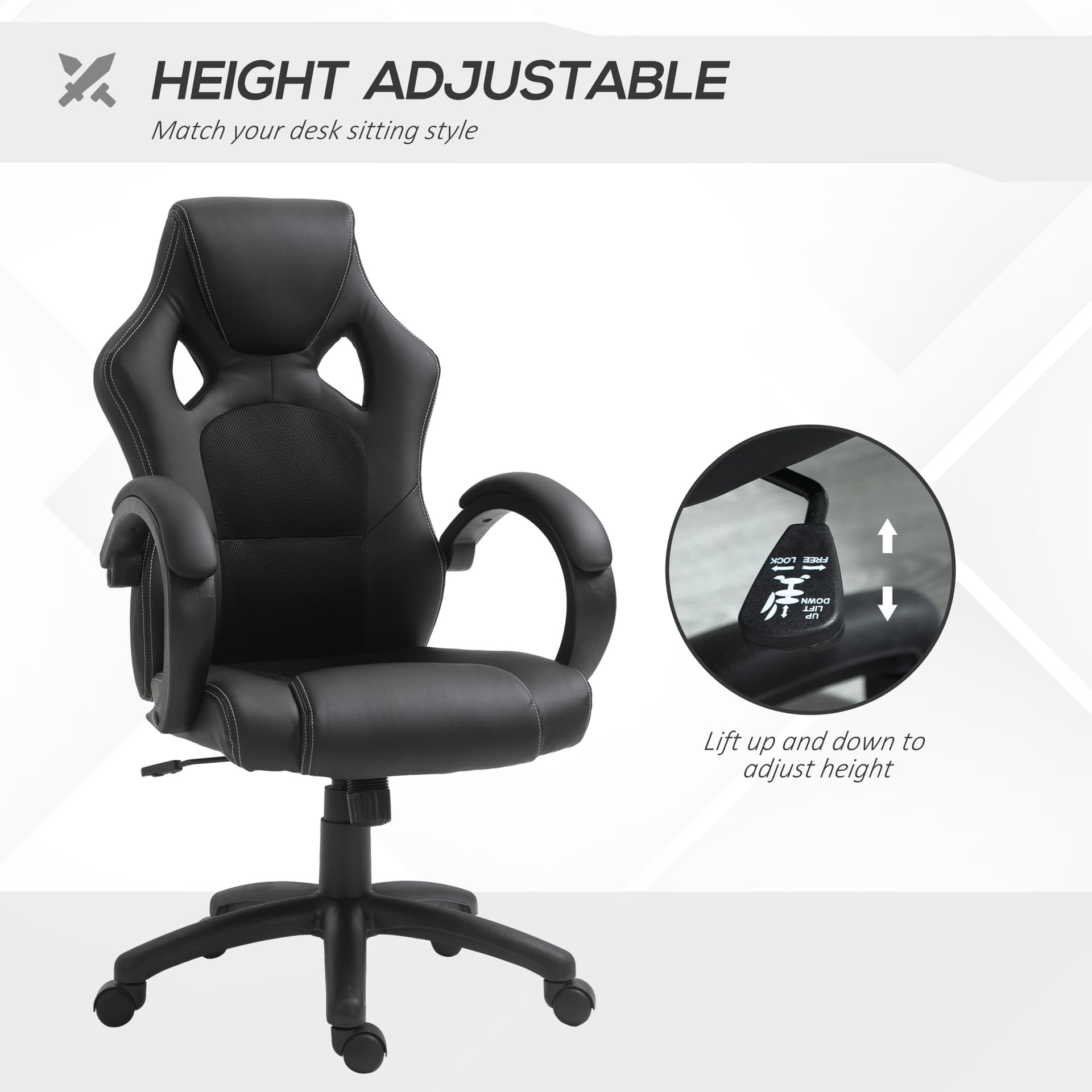 Racing Gaming Chair Office Chair Computer Desk Gamer Chair with Swivel Wheels, Padded Headrest, Tilt Function, Black - Executive & Manager Chairs - Office Furniture