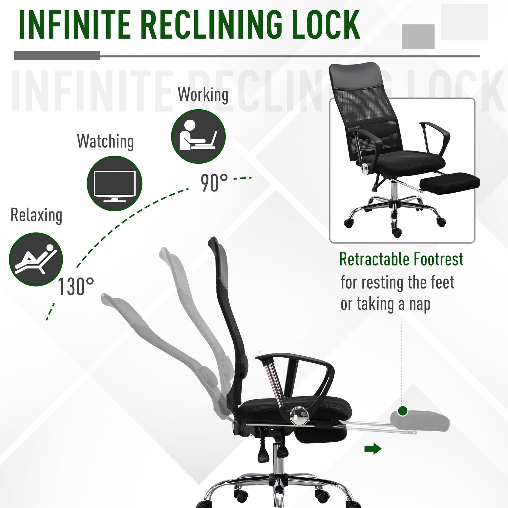 Vinsetto High Back Executive Mesh Office Chair Ergonomic Swivel with Footrest & Armrest - Office Chairs - Office Furniture