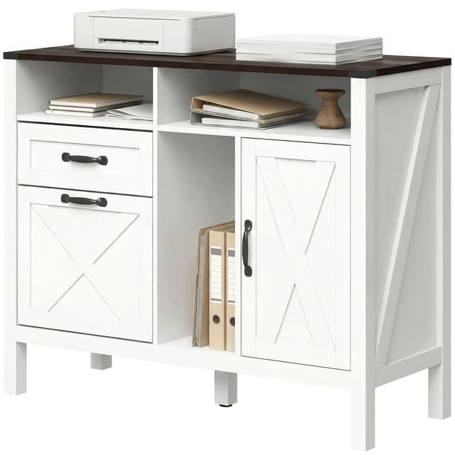 Lateral Filing Cabinet for Letter/A4 Hanging Files, File Cabinet with Open Compartments for Home Office, White