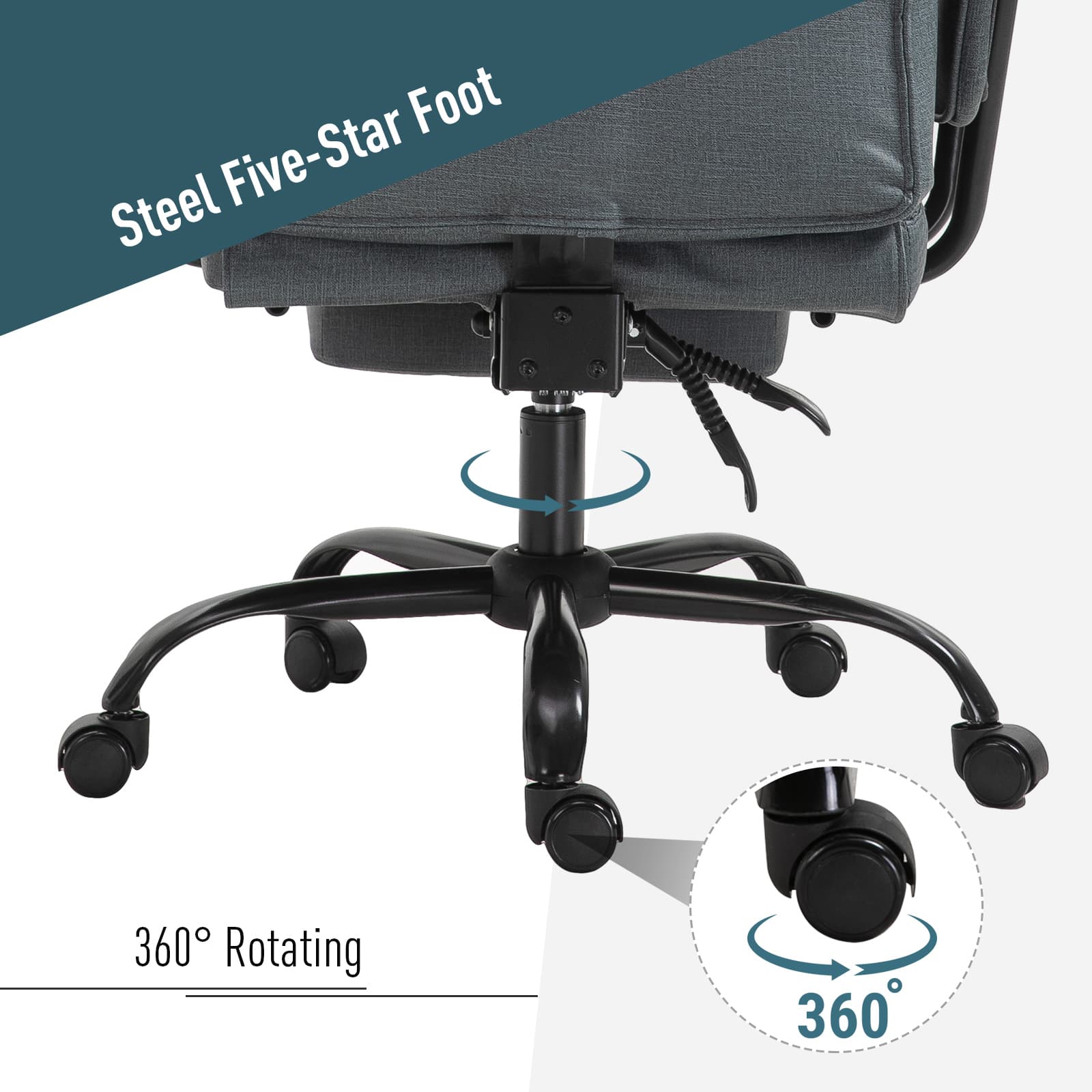 Vinsetto Swivel Reclining Office Chair with Ergonomic with Footrest, Grey - Office Chairs - Office Furniture