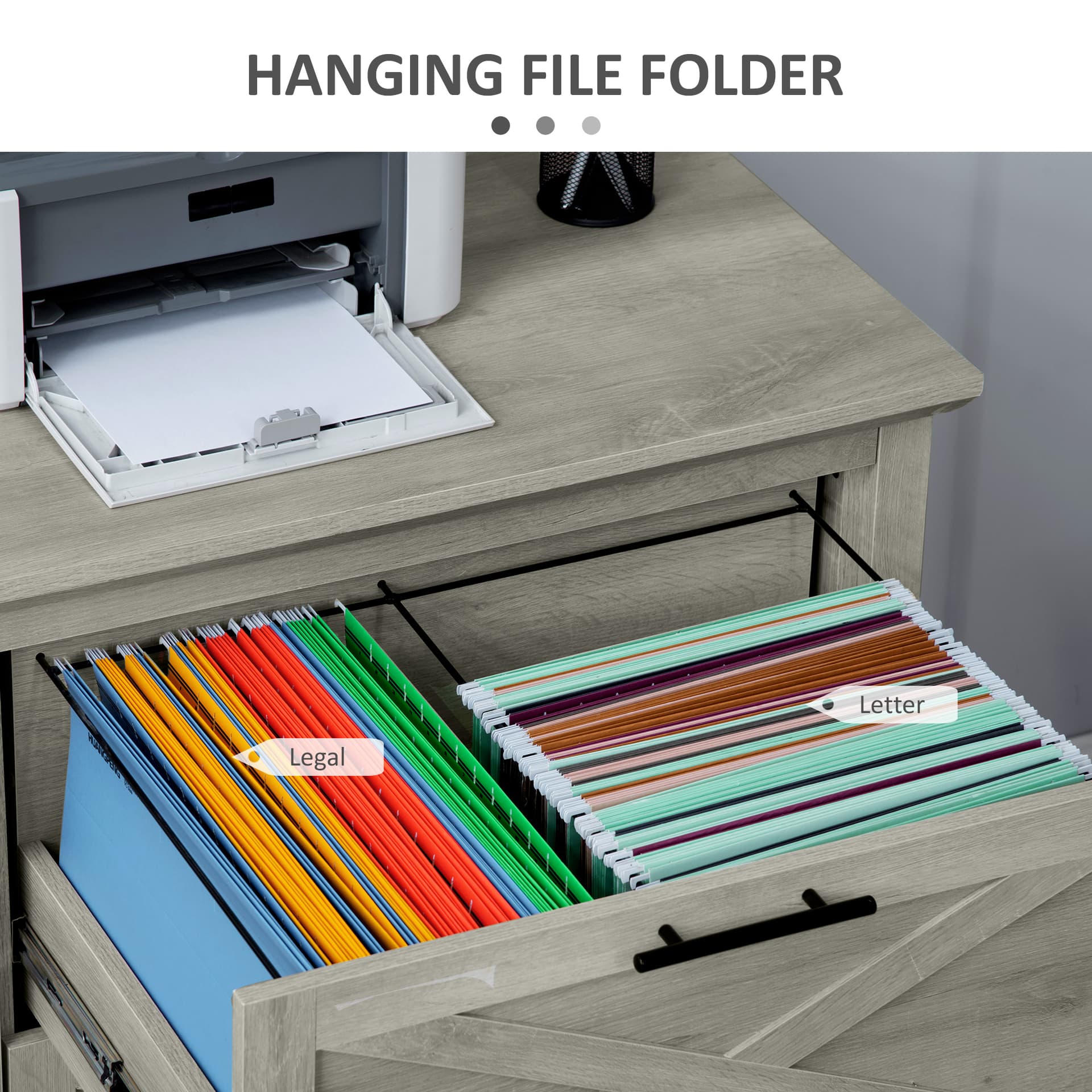 HOMCOM Retro Filing Cabinet with 2 Drawers, File Cabinet with Hanging Bars for Letter and Legal Size Document, Grey - Filing & Storage - Office Furniture