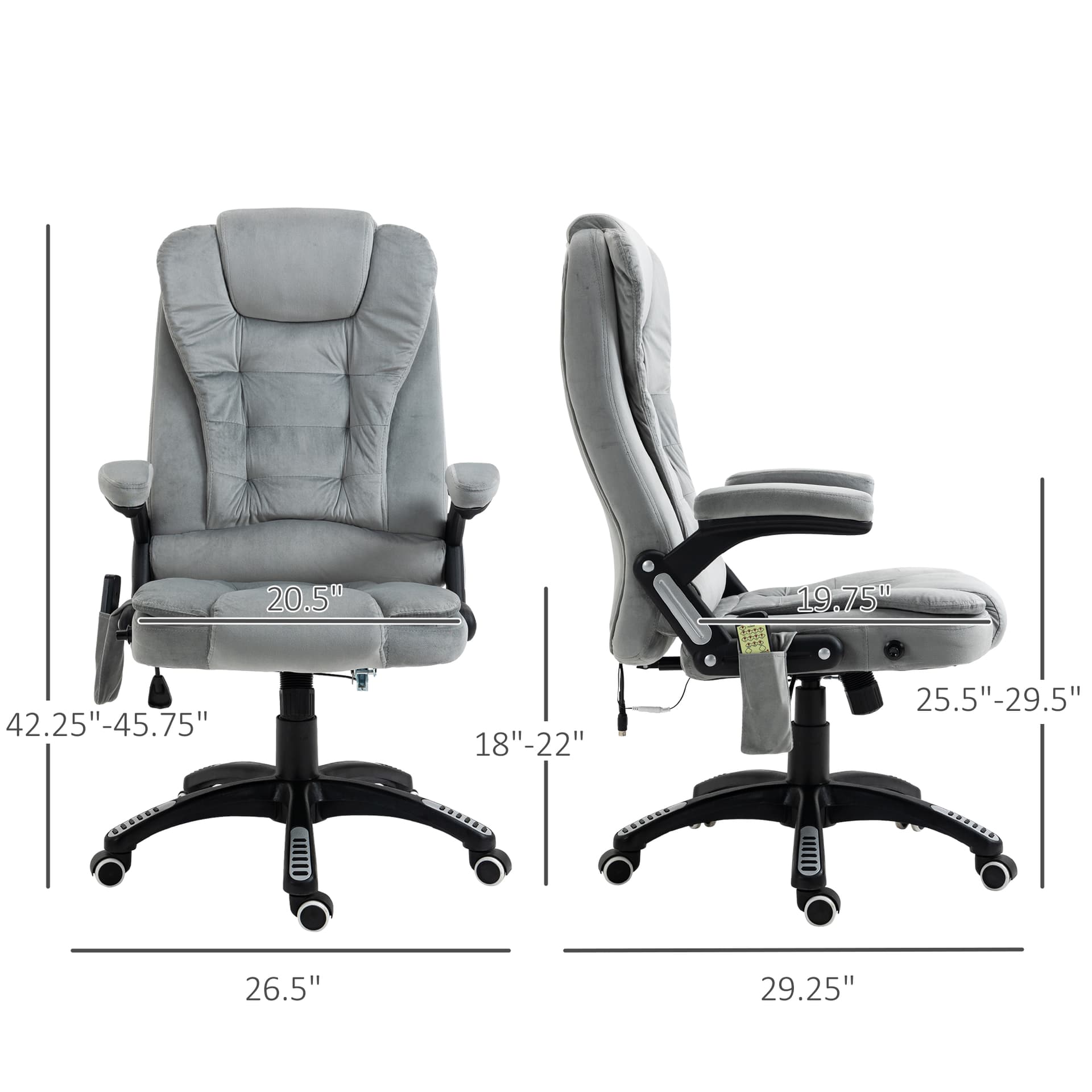 Vinsetto Ergonomic Vibrating Massage Office Chair High Back Executive Chair with 6 Point Reclining Backrest Padded Armrest Grey - Office Chairs - Office Furniture