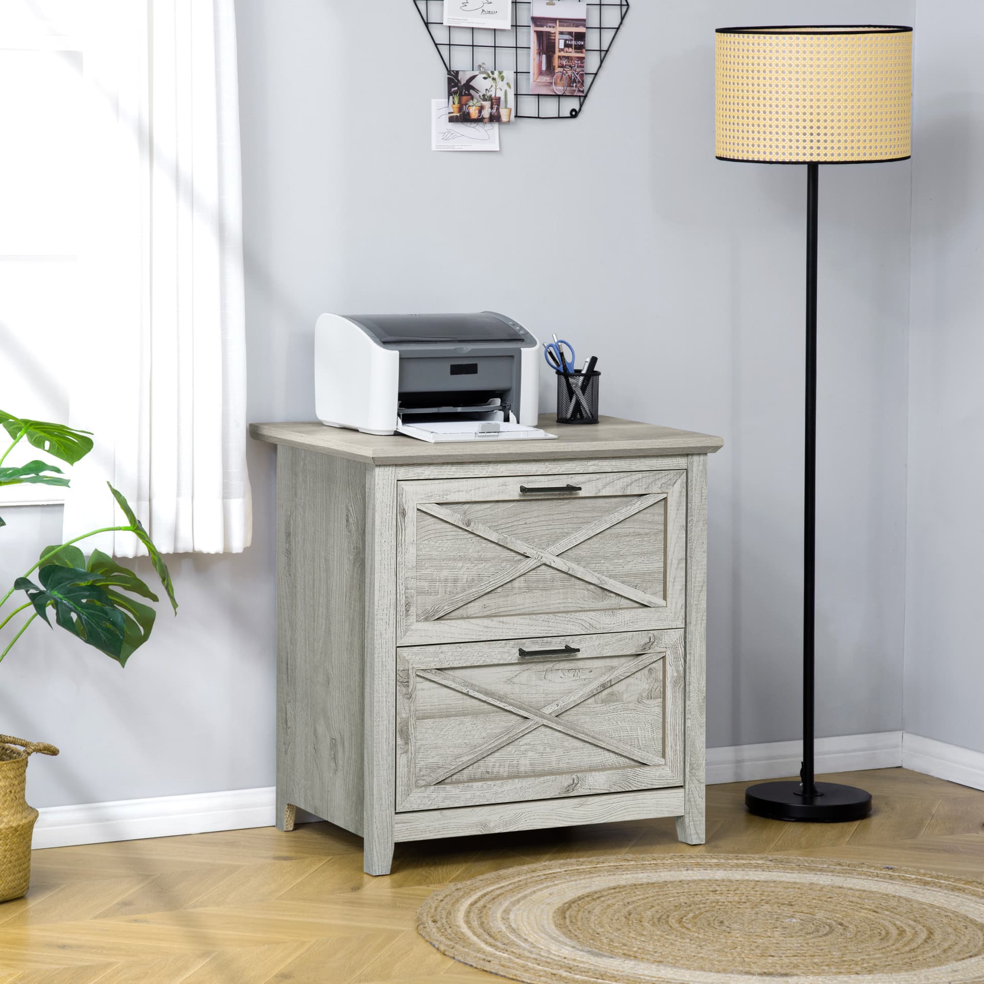 HOMCOM Retro Filing Cabinet with 2 Drawers, File Cabinet with Hanging Bars for Letter and Legal Size Document, Grey - Filing & Storage - Office Furniture