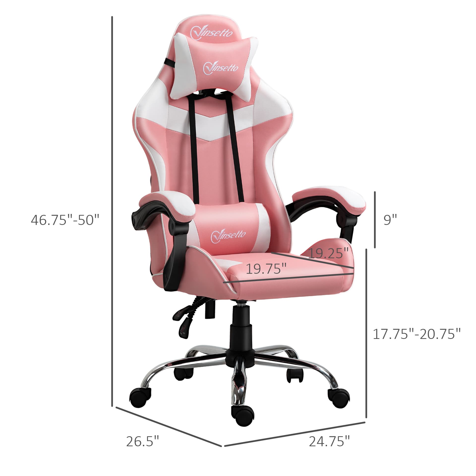 Vinsetto Racing Gaming Chair with Lumbar Support, Head Pillow, Swivel High Back Recliner Gamer Desk Chair for Office, Pink - Desks - Office Furniture
