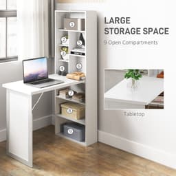 Fold-out Convertible Office Desk, Wall Mount Computer Desk with Whiteboard and Side Shelf, White - Computer Desks - Office Furniture