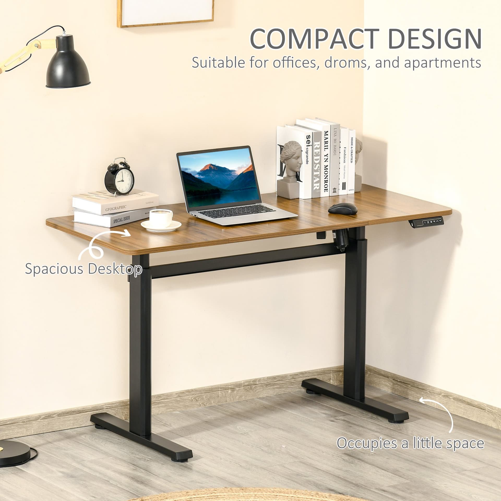 Vinsetto Electric Height Adjustable Standing Desk Sit Stand Desk with Large Desktop, Motor, Stand up Desk for Home Office, Natural - Desks - Office Furniture