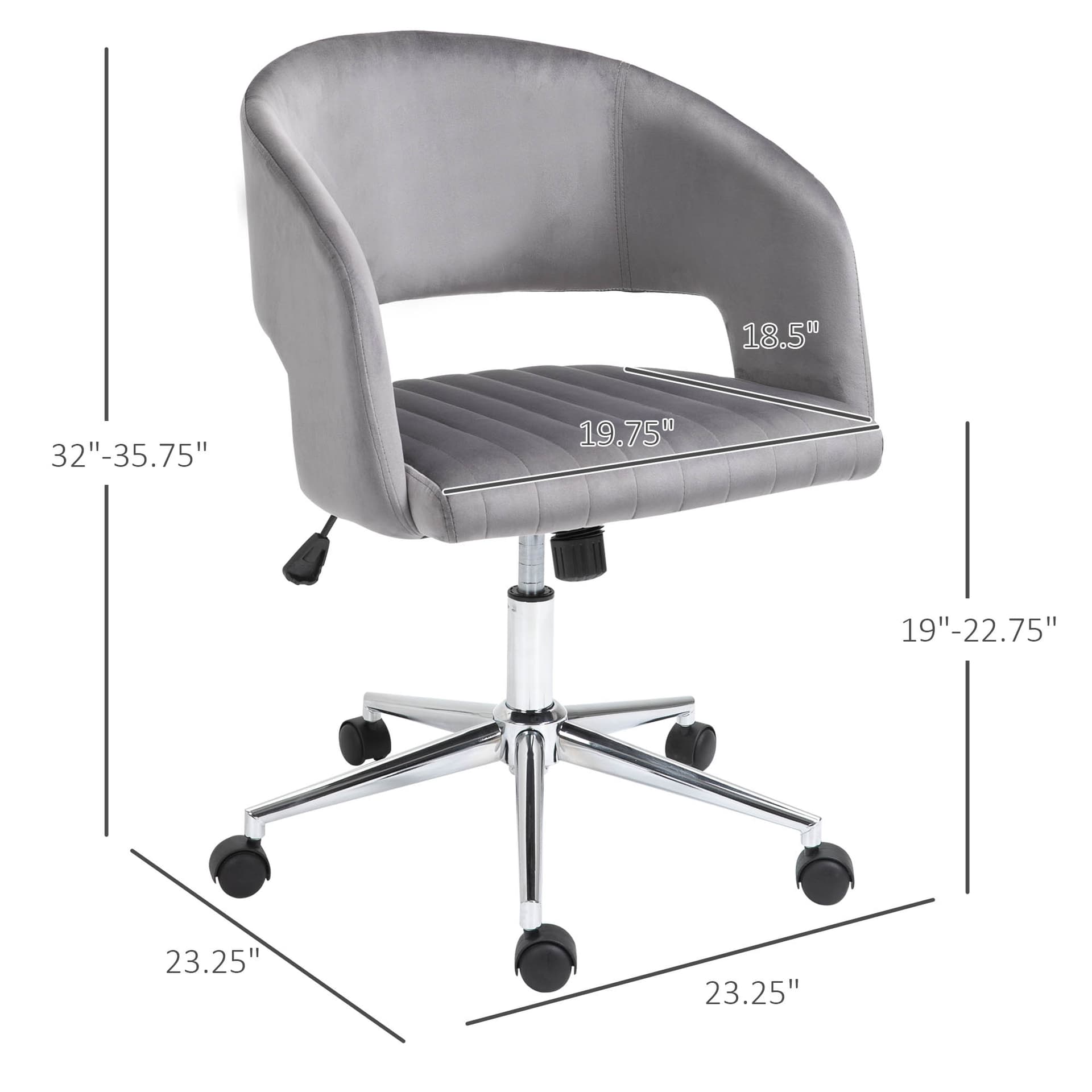 Vinsetto Leisure Office Chair Velvet Fabric Swivel Moon Shape Computer Desk Chair Study with Wheels  Grey - Desks - Office Furniture