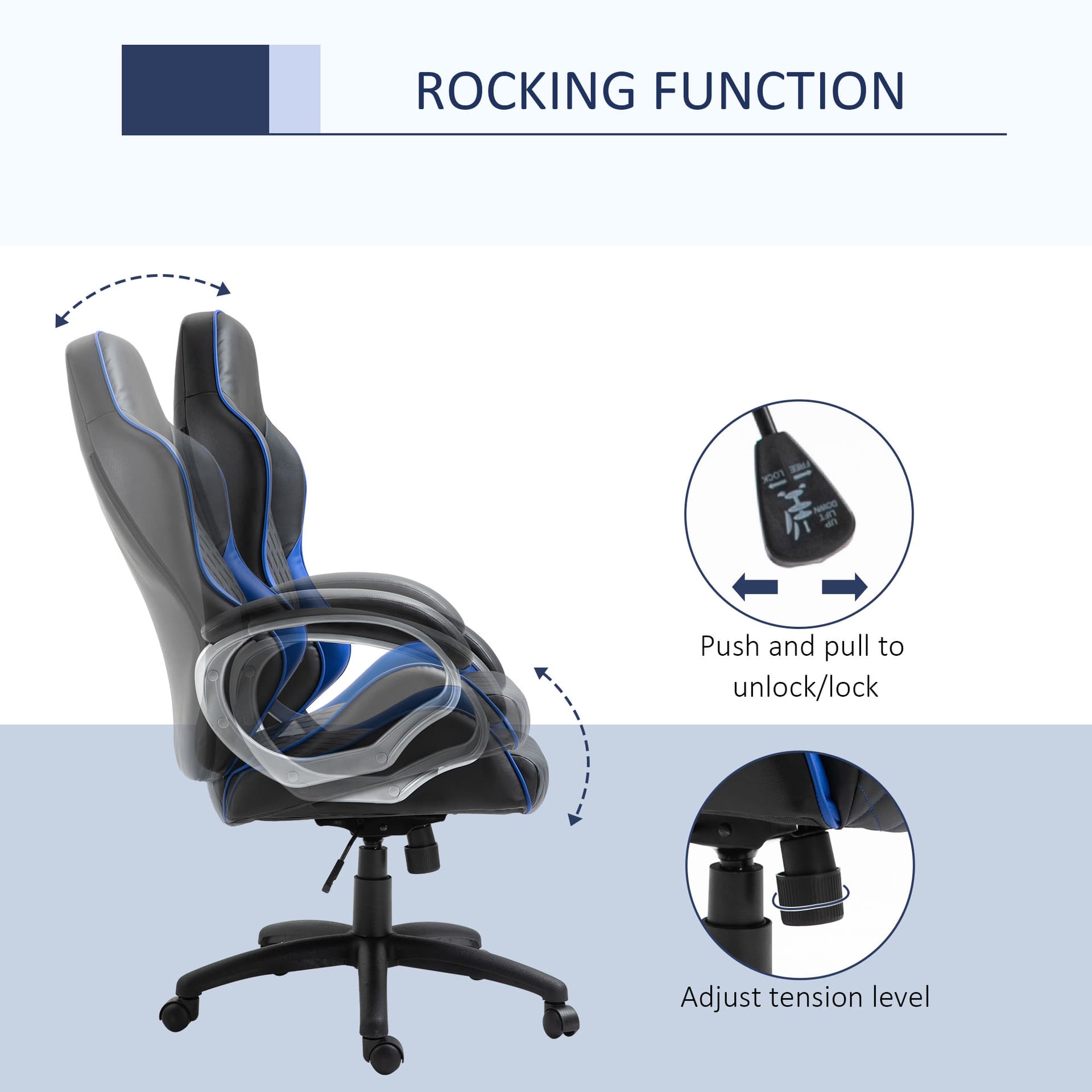 Vinsetto Office Chair Faux Leather Diamond Line High-Back Rocker Swivel Computer Desk Chair with Wheels  Blue - Desks - Office Furniture