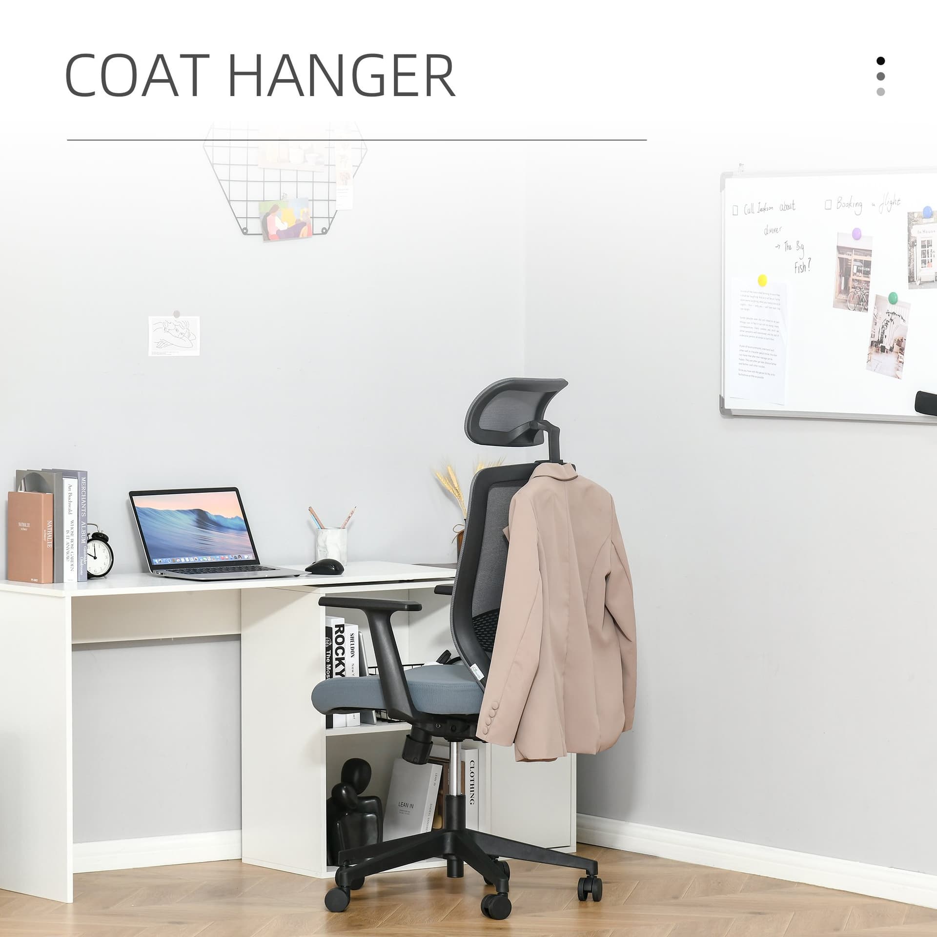 Vinsetto Mesh Office Chair with Lumbar Back Support High Back Swivel Task Chair, Adjustable Height Head Pillow, Blue Grey - Office Chairs - Office Furniture