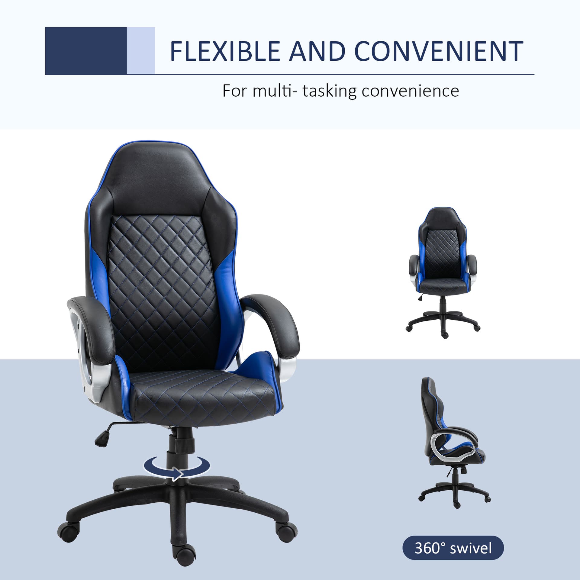 Vinsetto Office Chair Faux Leather Diamond Line High-Back Rocker Swivel Computer Desk Chair with Wheels  Blue - Desks - Office Furniture