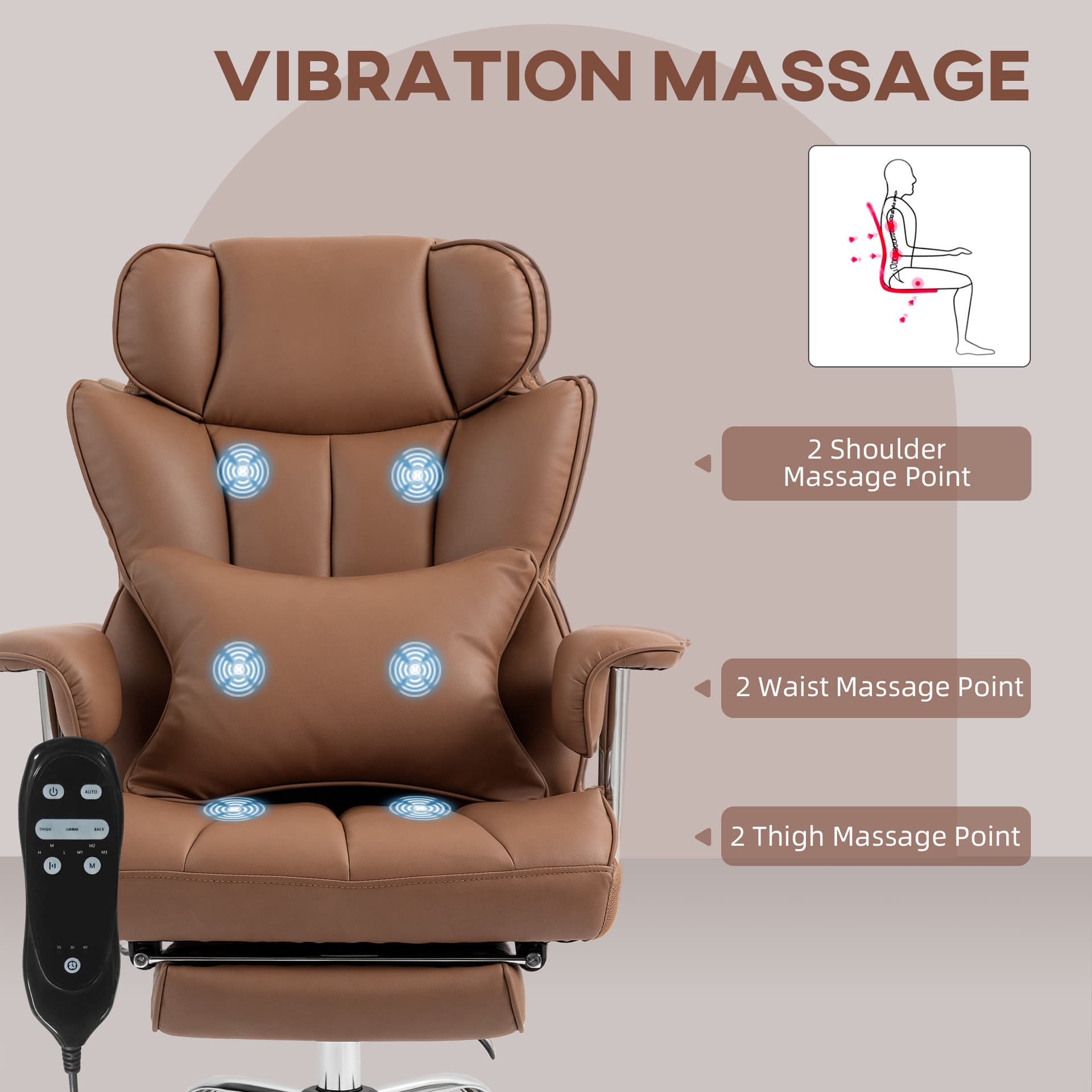 400LBS Massage Office Chair, Executive Office Chair with 6-Point Vibration, Footrest and Lumbar Support, Brown - Massage Chairs - Office Furniture