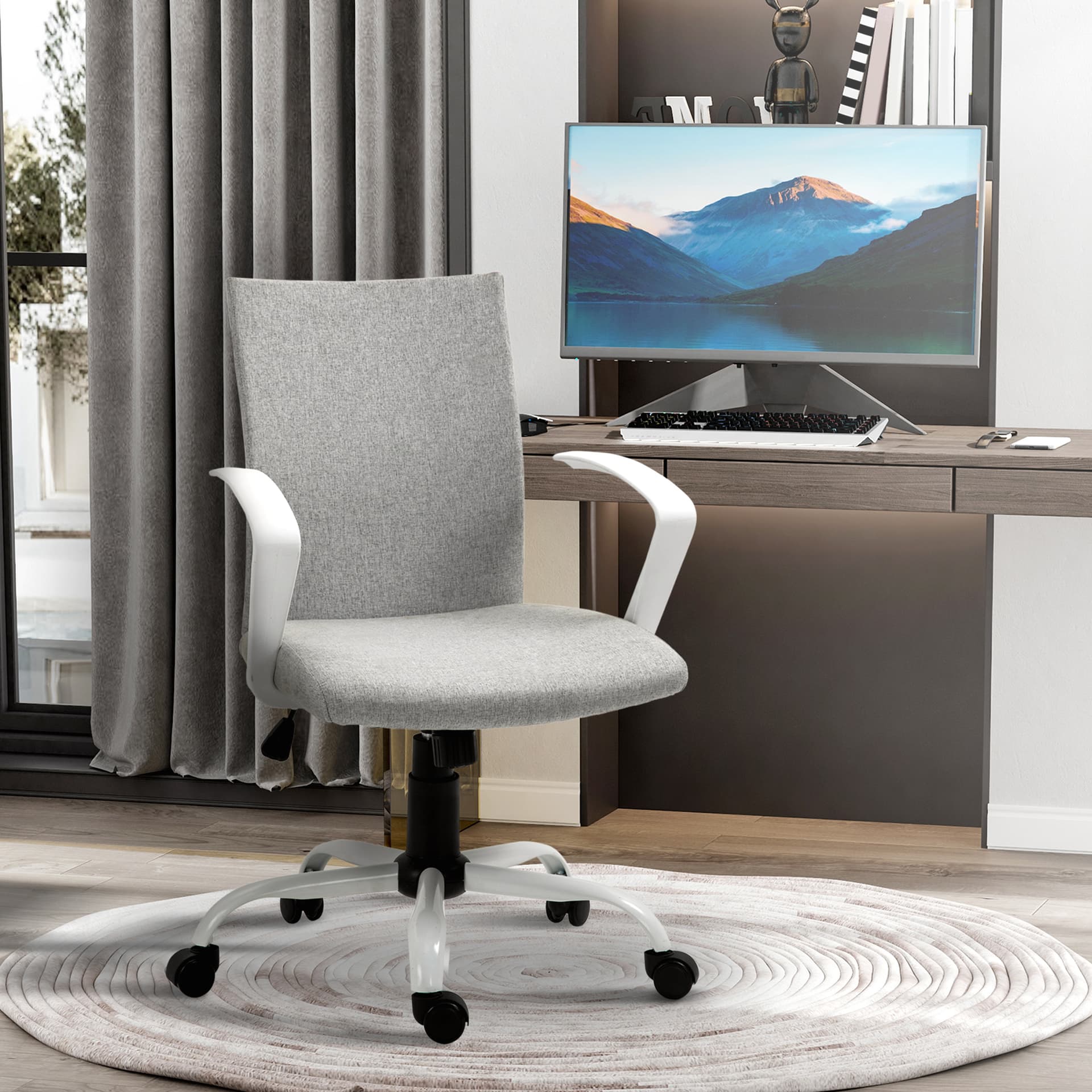Vinsetto Office Chair Linen Swivel Computer Desk Office Chair  Study Task Chair with Wheels, Arm, Light Grey - Desks - Office Furniture