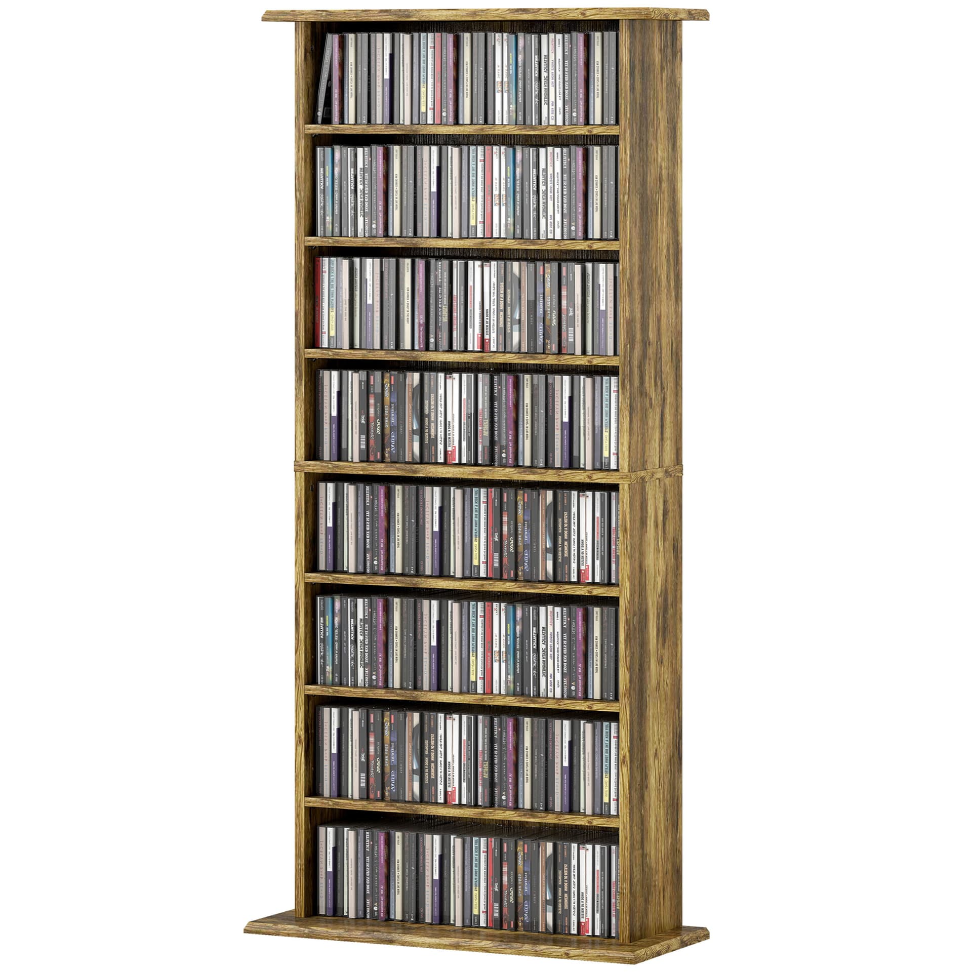 8-Tier DVD Shelf with 6 Adjustable Shelves, Slim CD Shelf, Holds 360 CDs, 185 DVDs or 185 Blu-rays, Rustic Brown - Office Supplies - Office Furniture