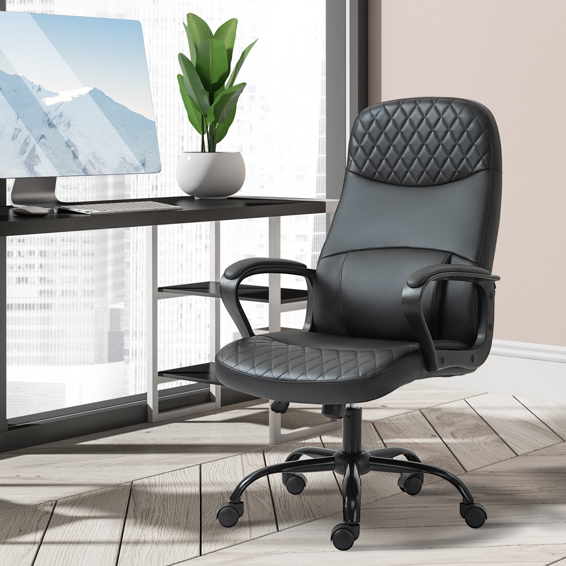 Vinsetto Massage Office Chair, PU Leather Swivel Chair with 2-Point Vibration Lumbar, USB Power and Adjustable Height, Black - Office Products - Office Furniture