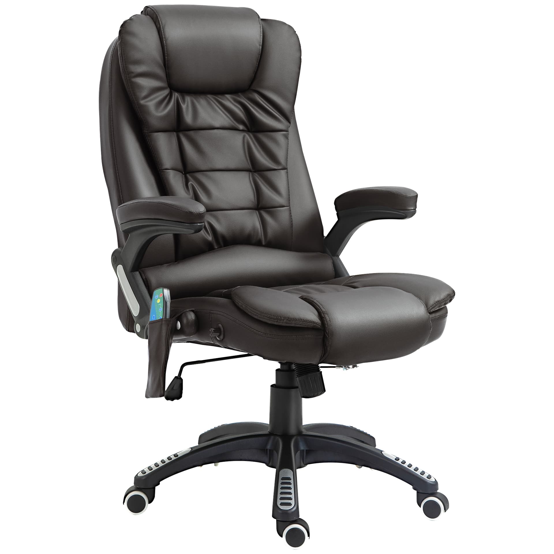 HOMCOM Office Chair Heated Ergonomic Massage Swivel Vibrating High Back Faux Leather Executive Chair Office (Brown) - Office Chairs - Office Furniture
