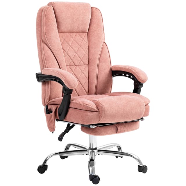 Massage Office Chair, Reclining Computer Chair with Adjustable Height and Footrest, Pink