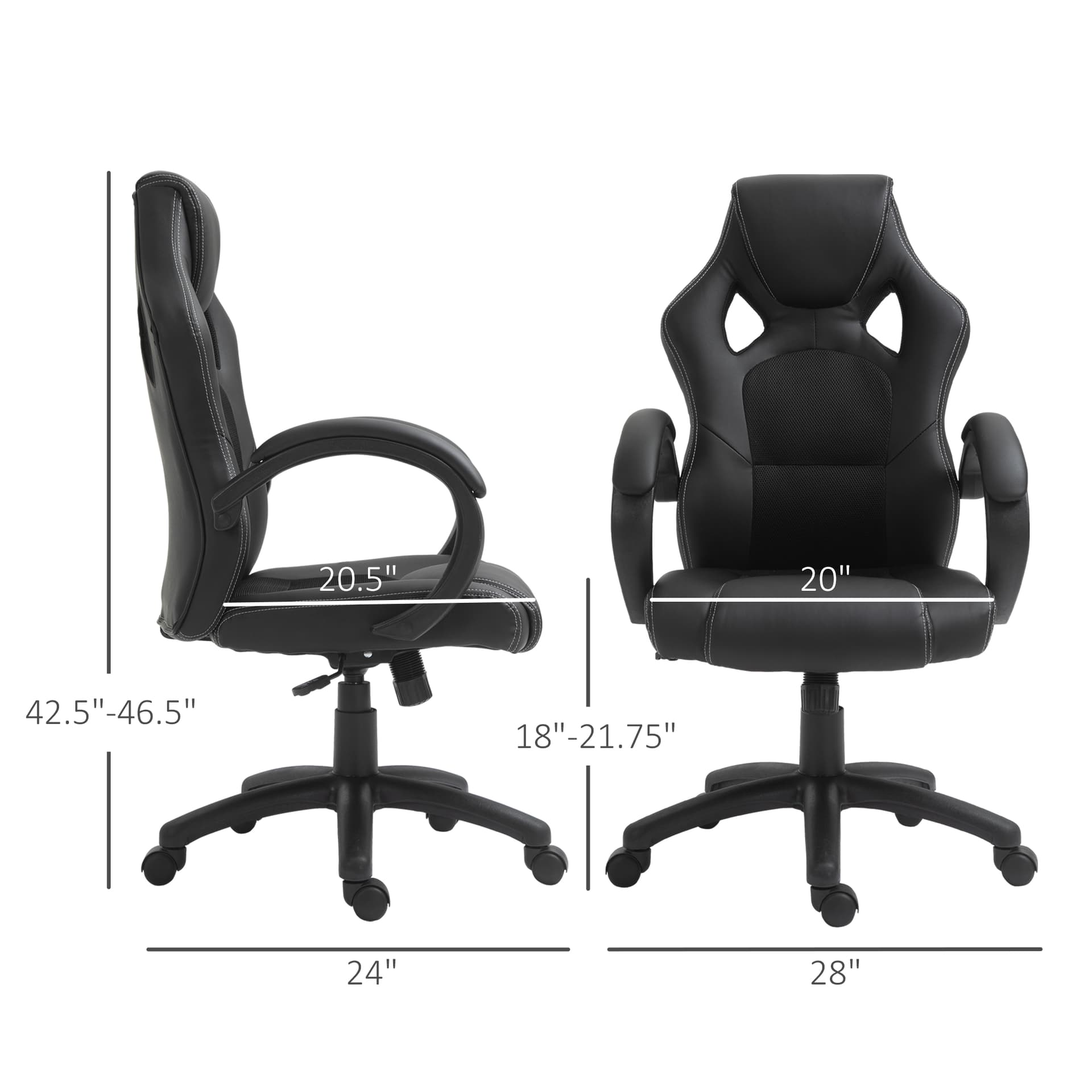 Racing Gaming Chair Office Chair Computer Desk Gamer Chair with Swivel Wheels, Padded Headrest, Tilt Function, Black - Executive & Manager Chairs - Office Furniture