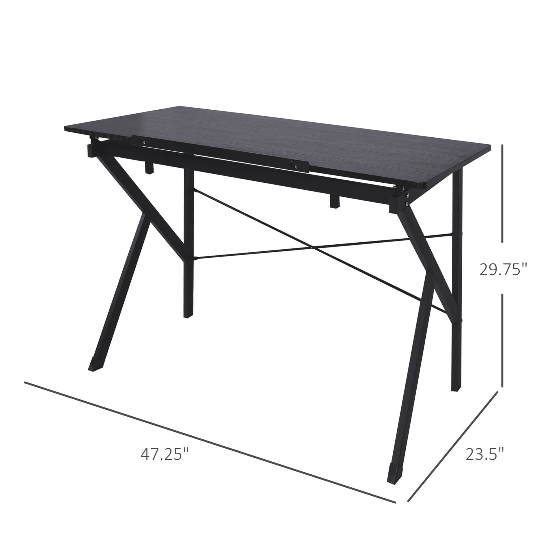 HOMCOM Height Adjustable Drawing and Drafting Table Tiltable Tabletop Black - Office Products - Office Furniture
