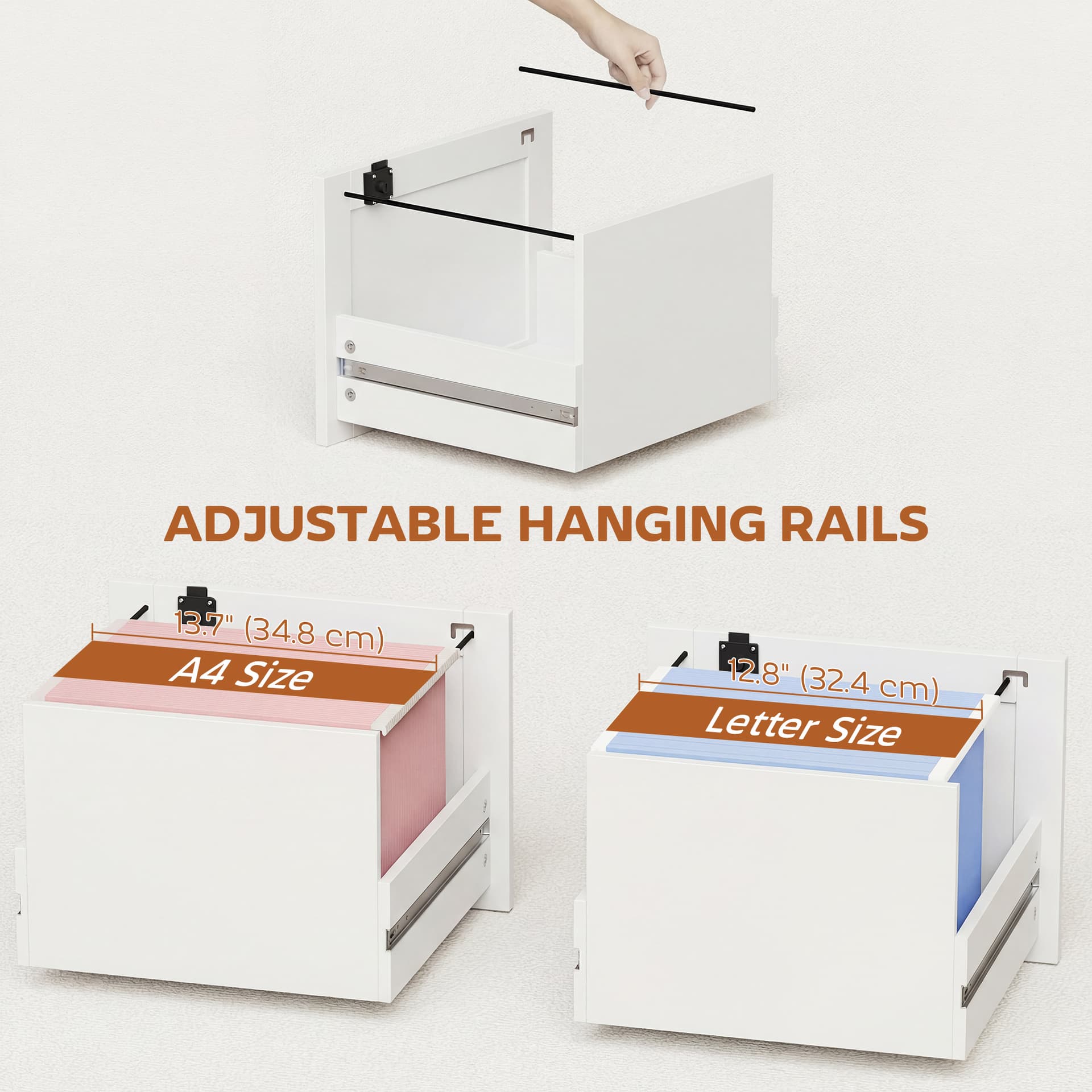 2 Drawer File Cabinet with Lock, Vertical Filing Cabinet with Adjustable Hanging Bars for A4 and Letter Size, White - Office Cabinets & Cupboards - Office Furniture