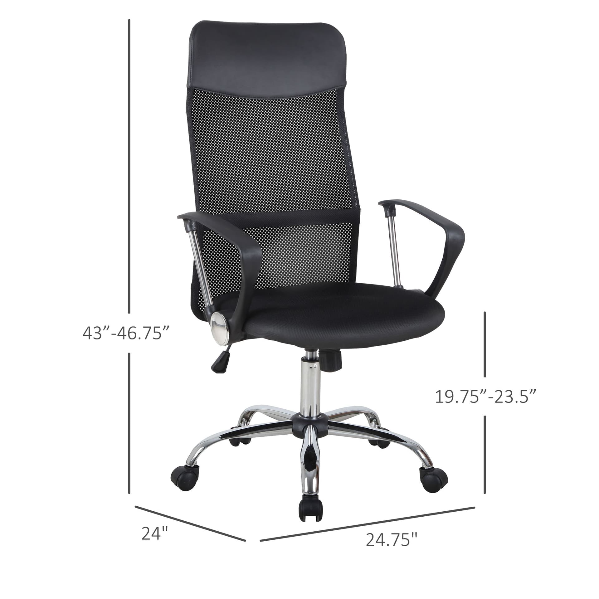 HOMCOM Office Chair High Back Ergonomic Mesh Swivel Computer Executive Desk Armchair Height Adjustable with Wheels, Black - Office Products - Office Furniture
