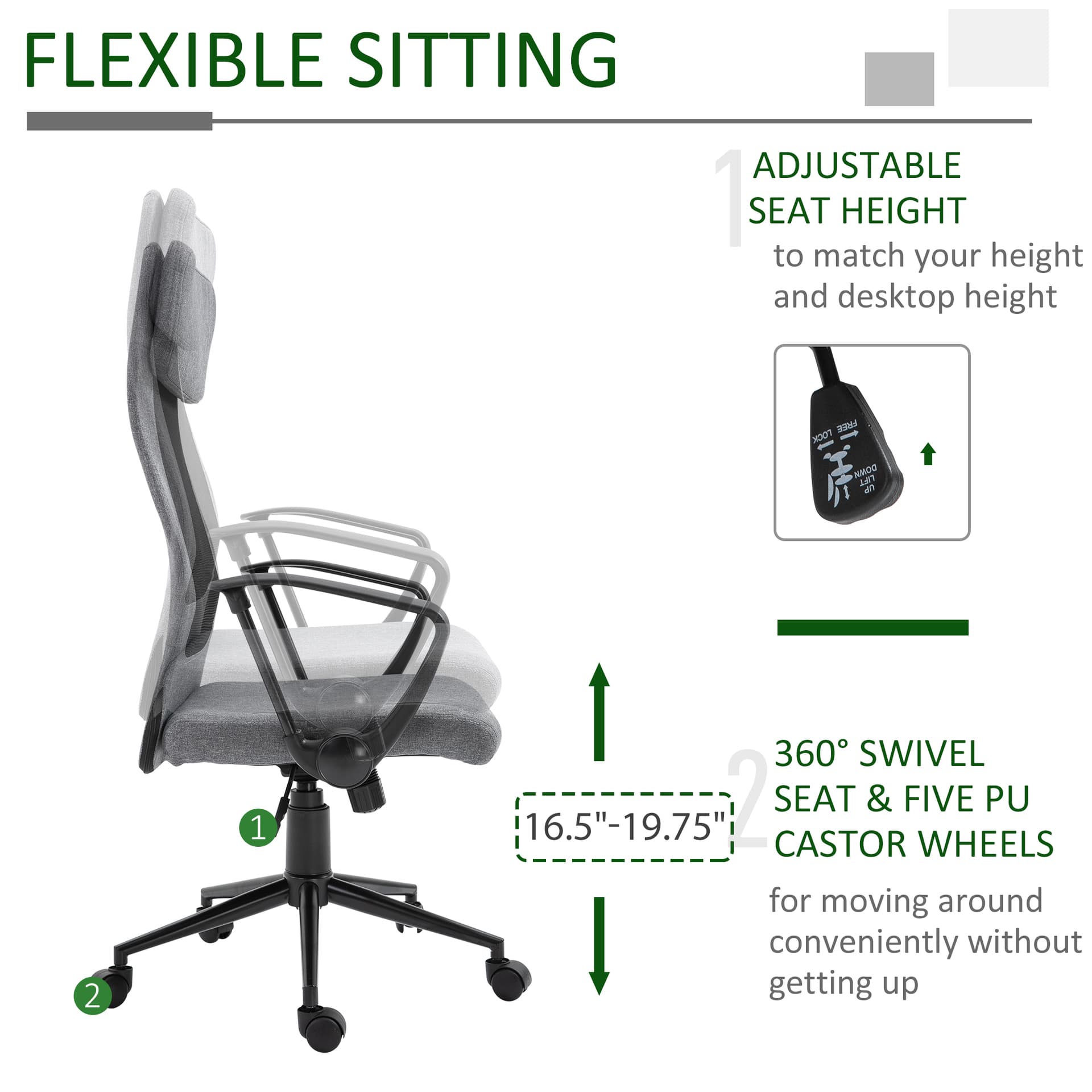 Vinsetto Breathable Office Chair Height Adjustable Swivel Chair With Tilt Function - Office Chairs - Office Furniture