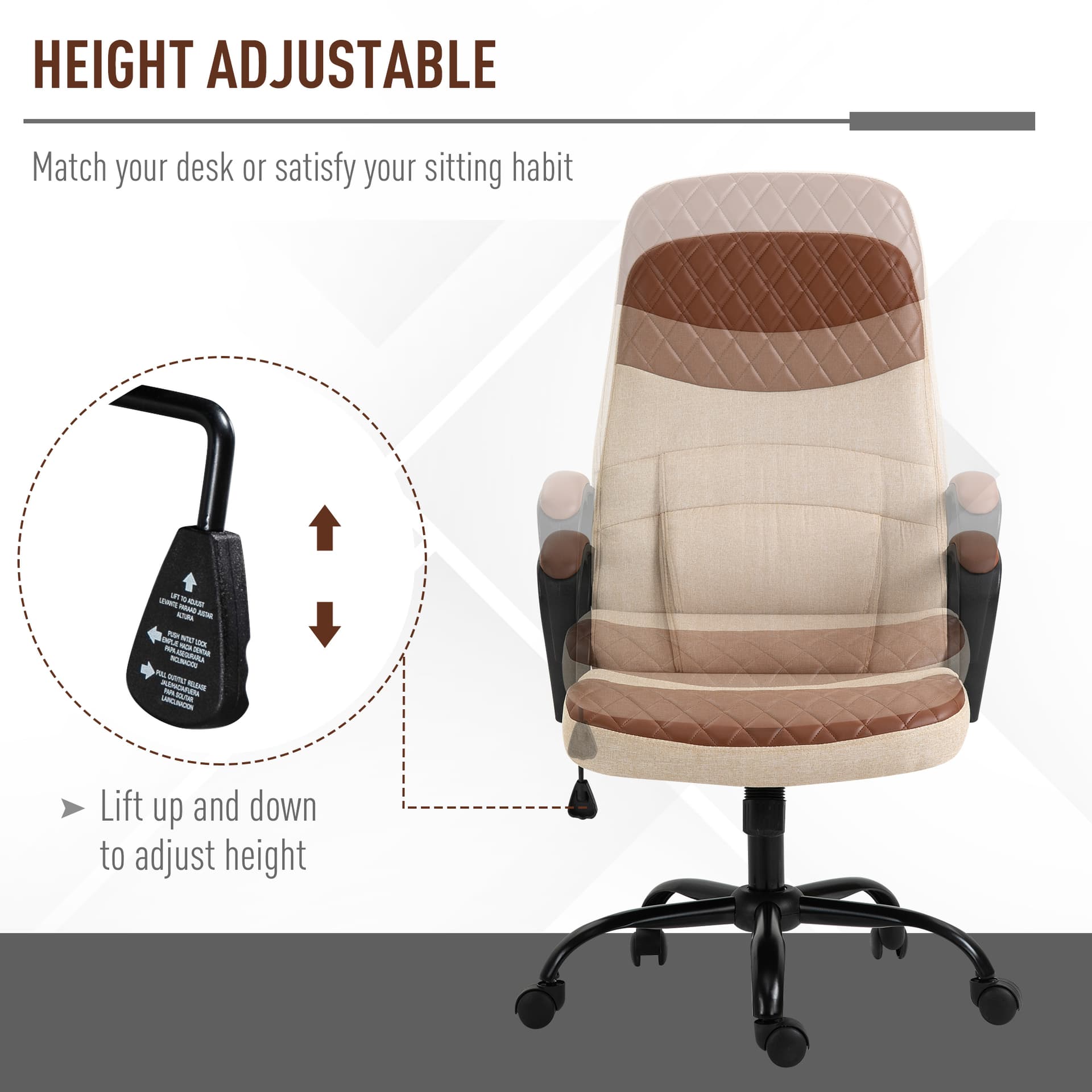 Vinsetto Massage Office Chair, Swivel Chair with 2-Point Vibration Lumbar, USB Power and Adjustable Height, Brown and Beige - Office Chairs - Office Furniture