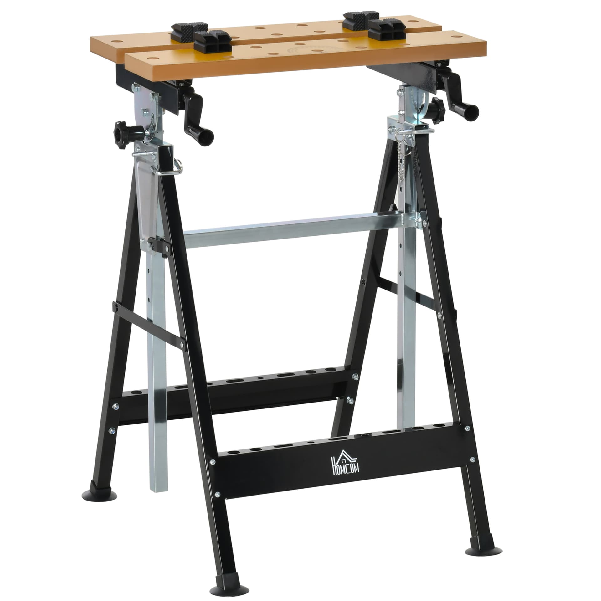 HOMCOM Work Bench Tool Stand with Adjustable Height and Angle, Carpenter Saw Table with 4 Clamps, Steel Frame, 220lbs Capacity - Office Products - Office Furniture