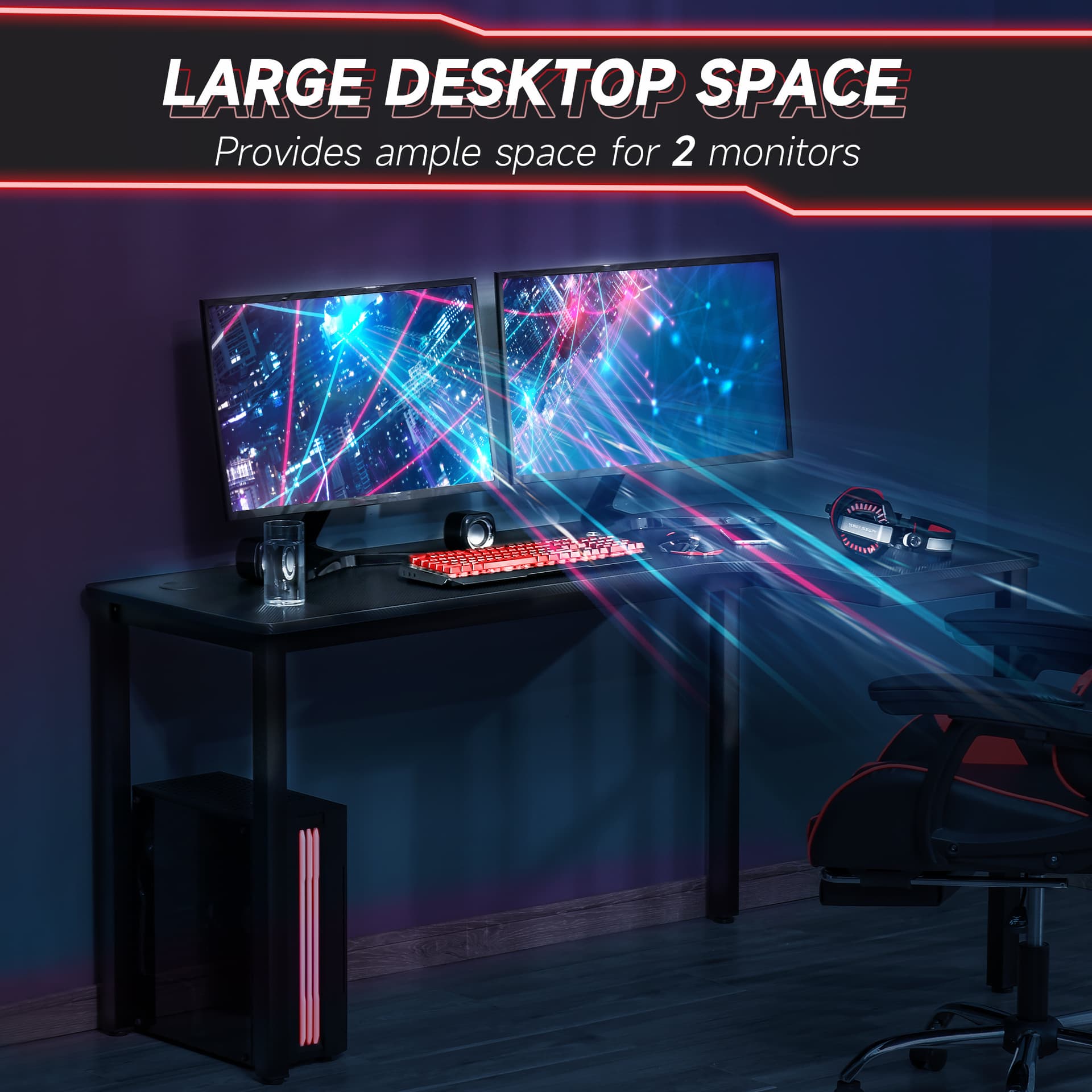 HOMCOM L-Shaped Desk 57" Corner Computer Desk Gaming Table Home Office Writing Workstation with Cable Management Black - Office Products - Office Furniture